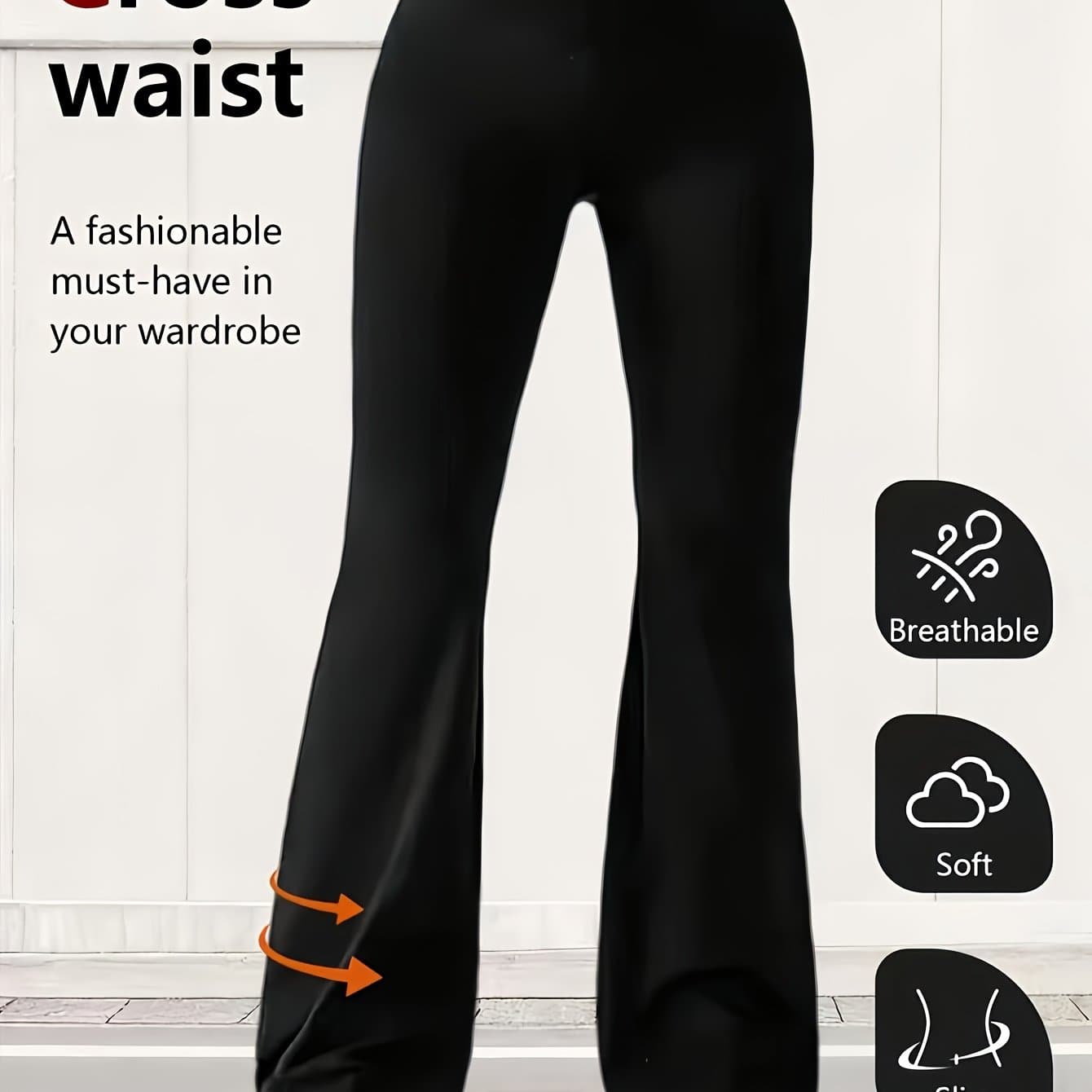 TEMU Women's Halloween Costume: High-waisted Black Pants With Wide Legs And Flared Design. Made Of Medium-stretch Fabric, Suitable For,, And Casual Wear. Local Warehouse