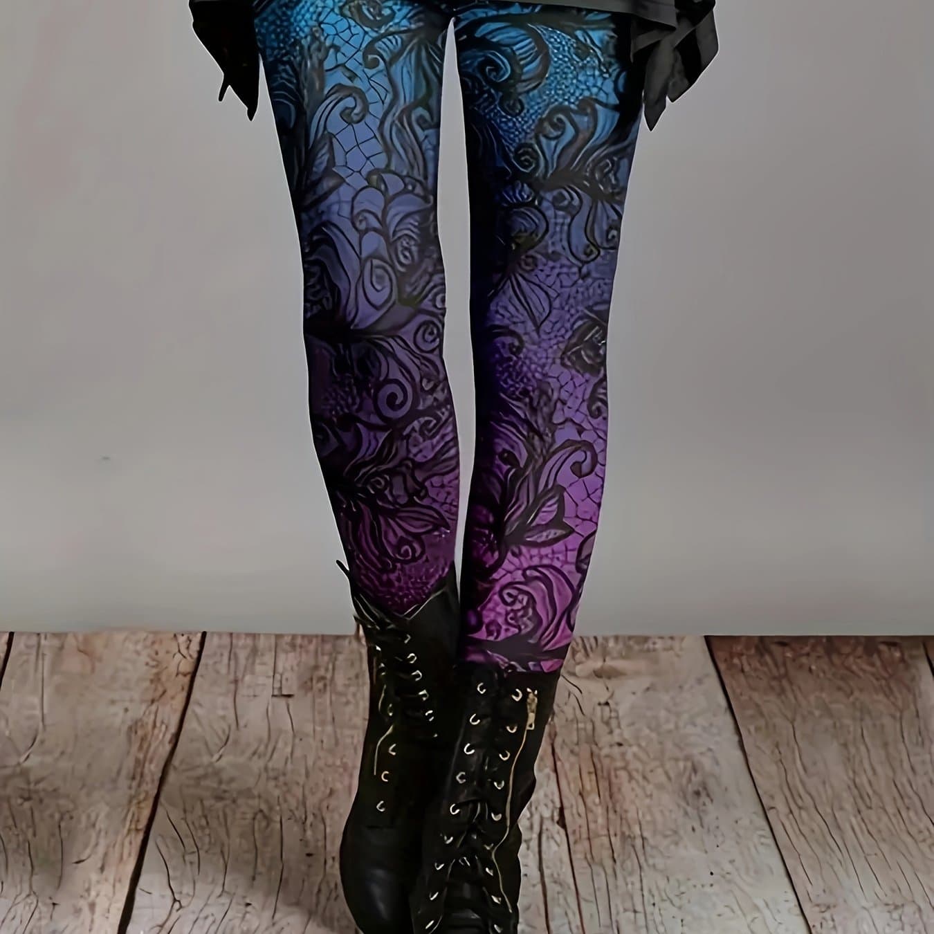 TEMU Tailored High-waisted Stretchy Leggings With A Fashionable Western Print For Vacation Wear