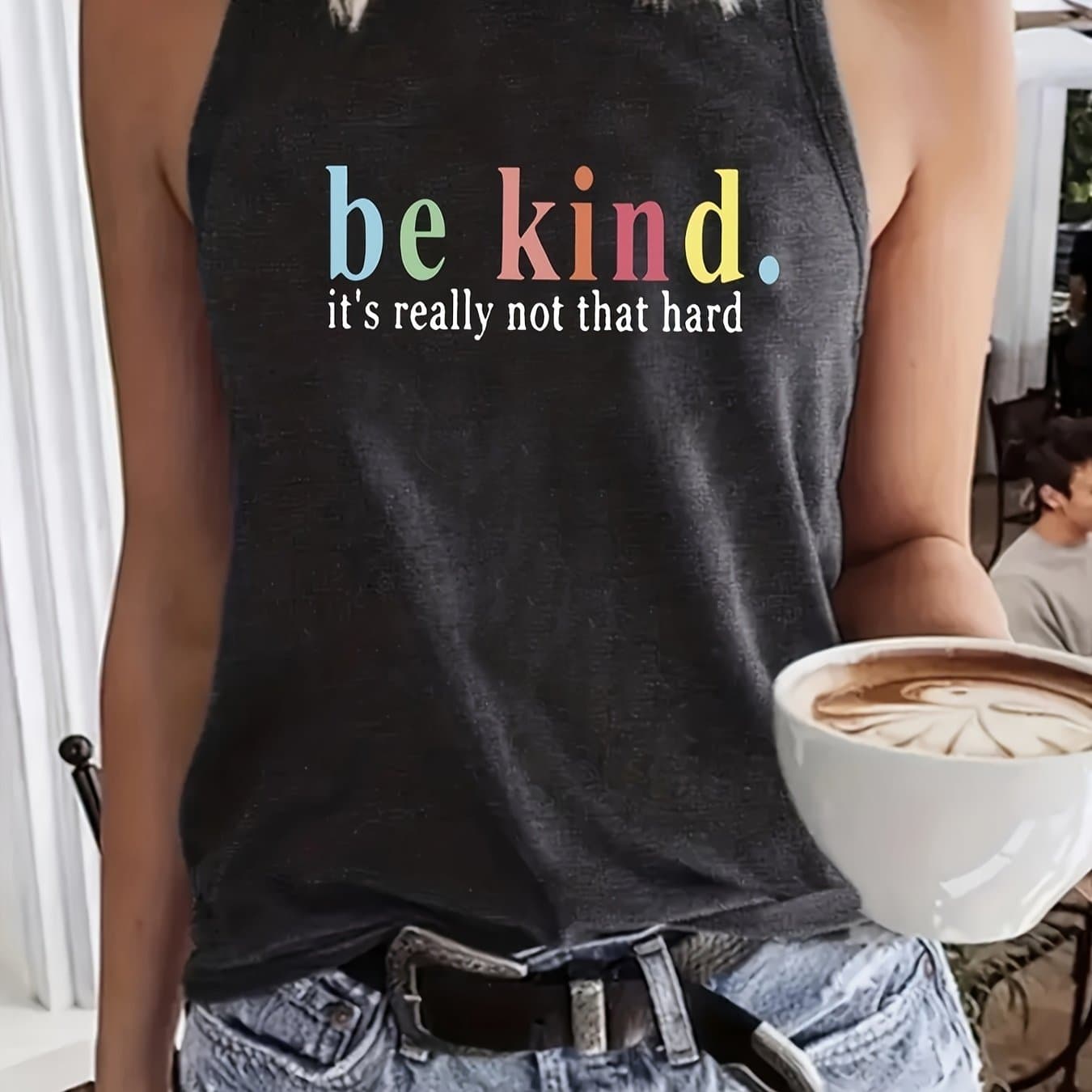 TEMU Be Kind Print Tank Top, Casual Crew Neck Sleeveless Top For Summer, Women's Clothing