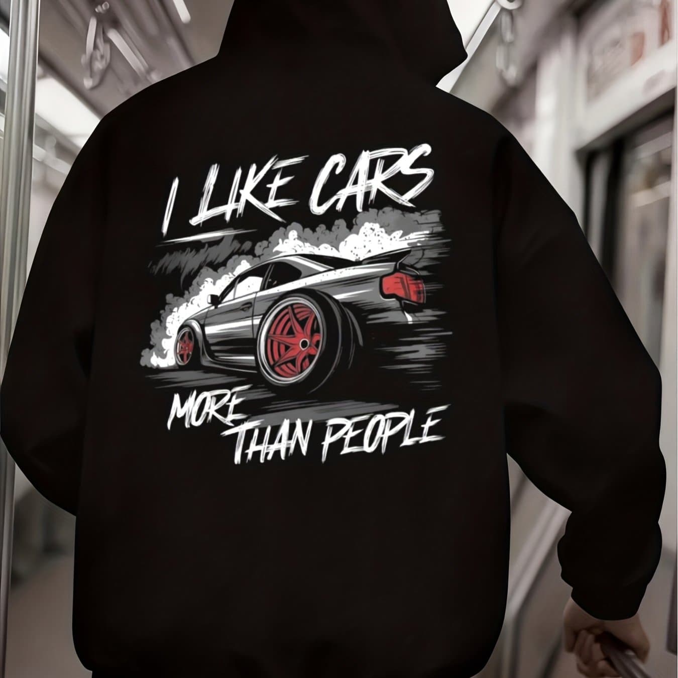 TEMU Men' & Women' Black Car Racing Sweat - I Like Cars With Speedometer & Red Flames Soft Durable Fabric Loose Fit Streetwear Suitable For Casual Winter Wear Au-unisex 2026 Couple Sweater Hoodies