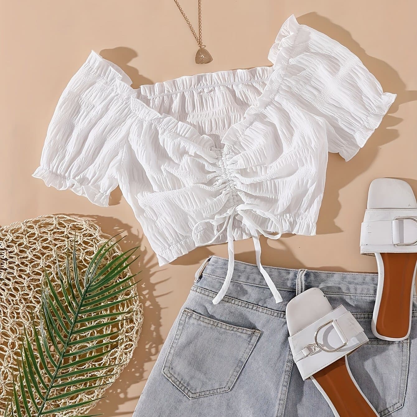 TEMU Drawstring Ruched Short Shirt