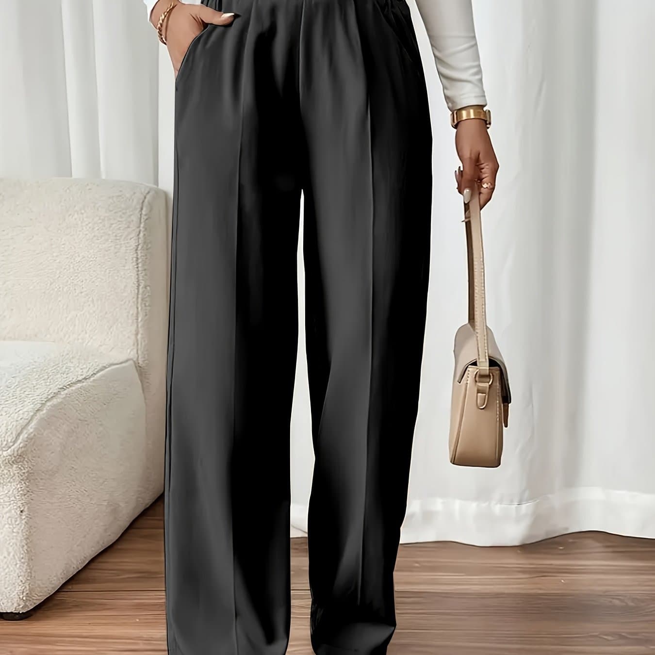 TEMU Plus Size - Plus Size - Plus-size Women's Casual And Minimalist Solid Color Loose Straight-leg Suit Pants, Suitable For Commuting, Office, Shopping, And Dating Outfits - J728-34