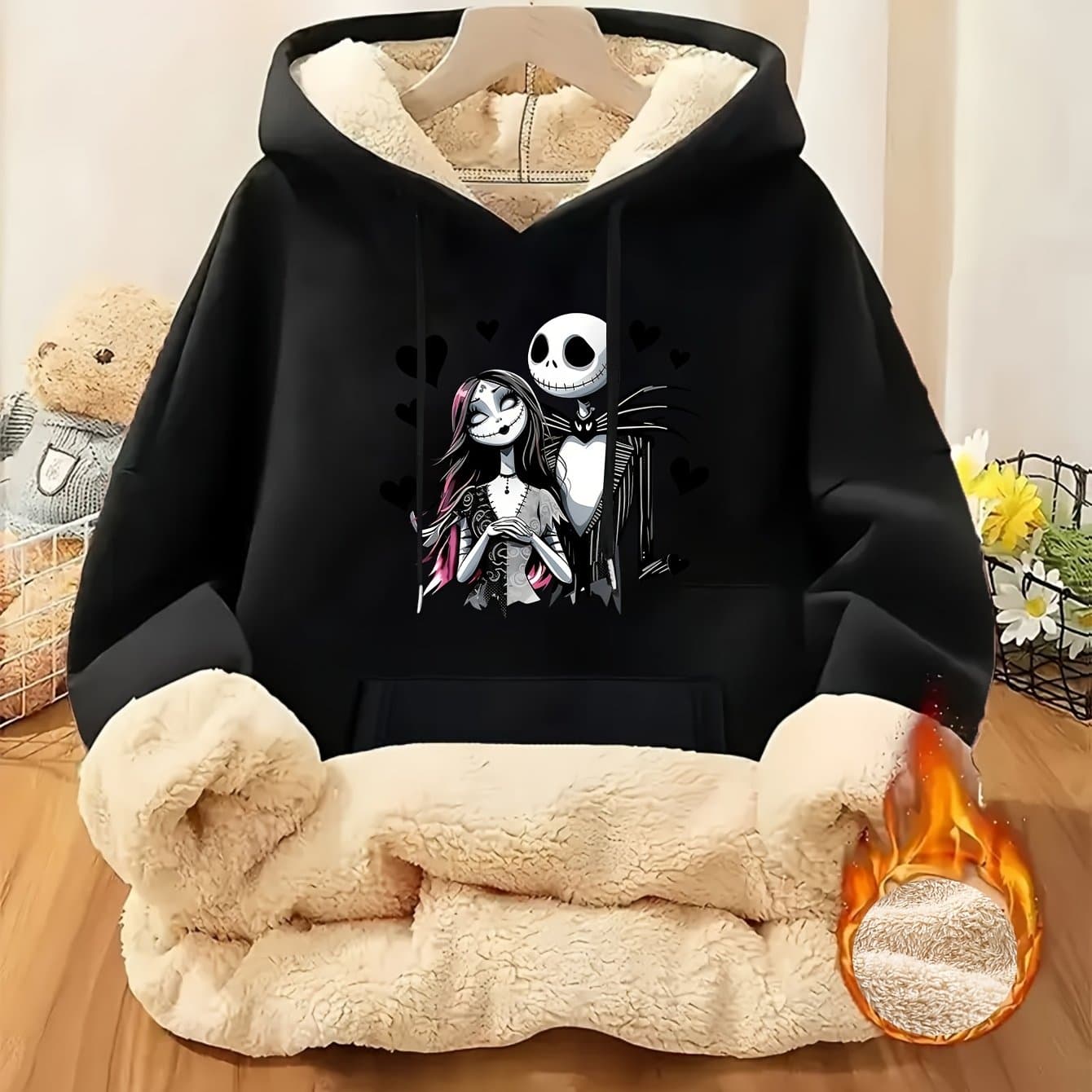 TEMU Women's Plus Size Jack & Sweater - Thick Plush Hooded Pullover With Iconic Cp , Cozy Winter Sweater Suitable For Couples & Families, Machine Washable For Christmas Gifts ()