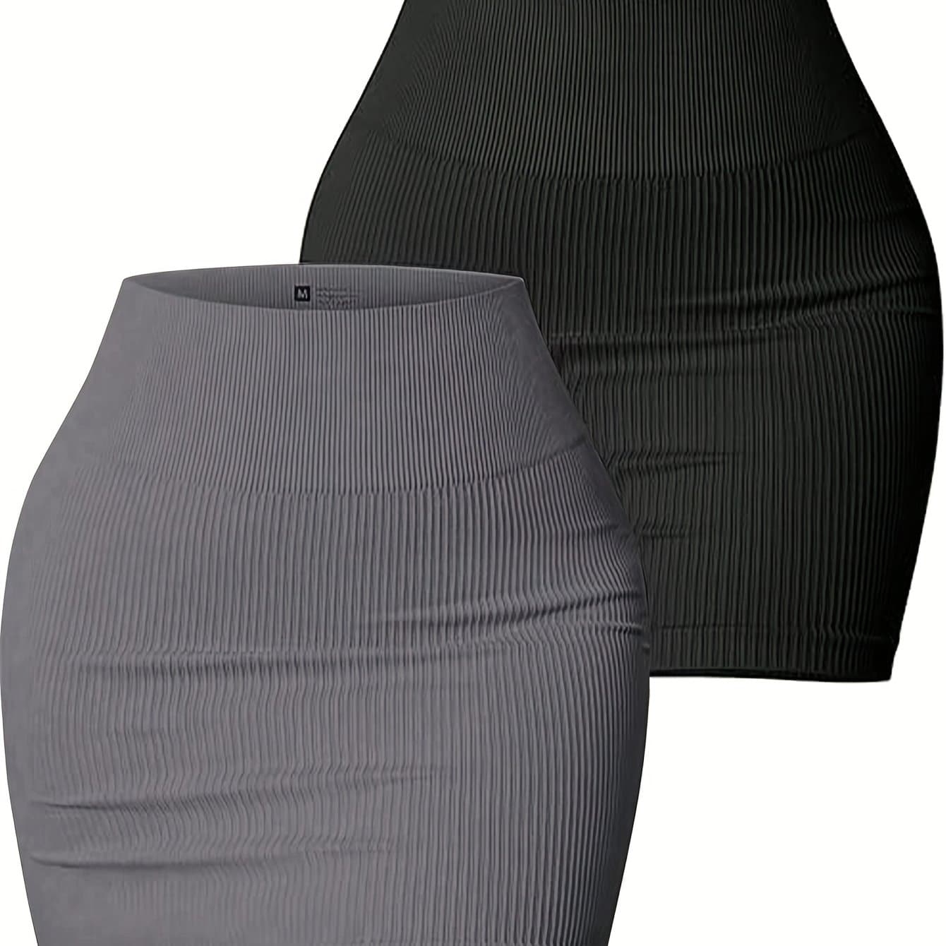 TEMU A Set Of 2 Women's Ribbed High-elastic Seamless High-waisted Versatile Bodycon Sports Skirts, Suitable For Yoga, Running, Fitness, Casual Wear, Street Style, And Studio Use