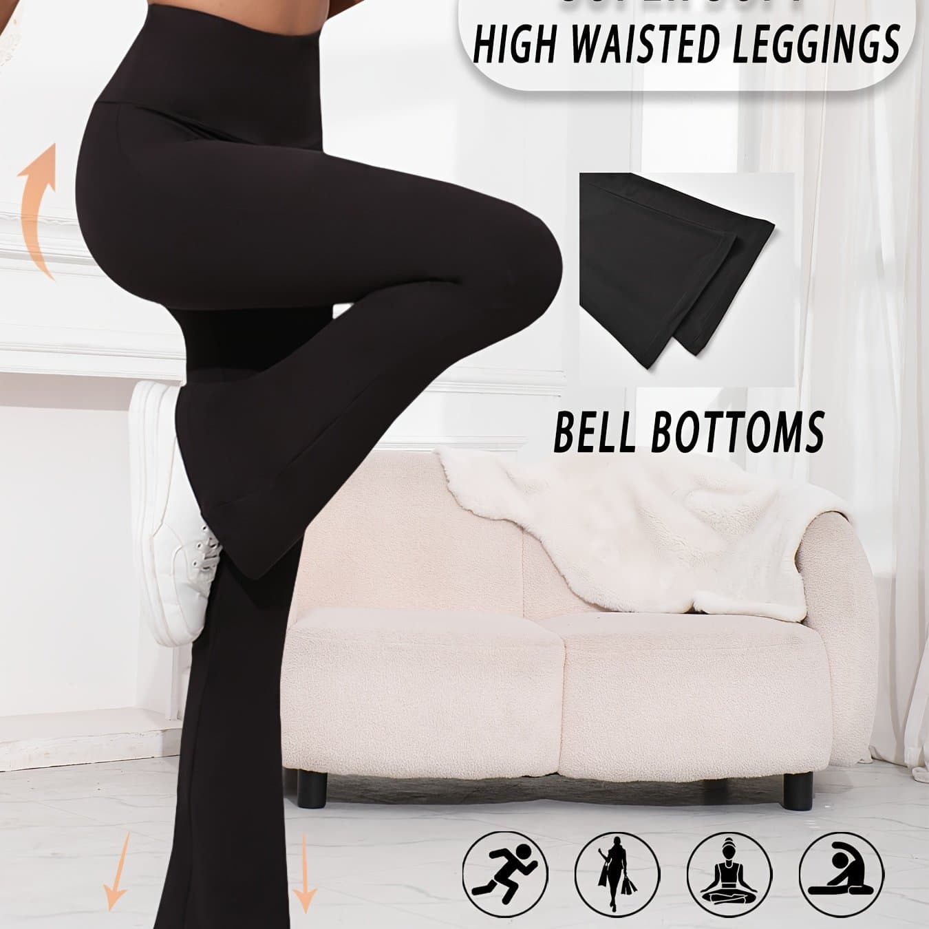 TEMU Women' Soft High-waist Flare Pants, Leggings Tummy Control Soft Bootleg Bell Bottoms