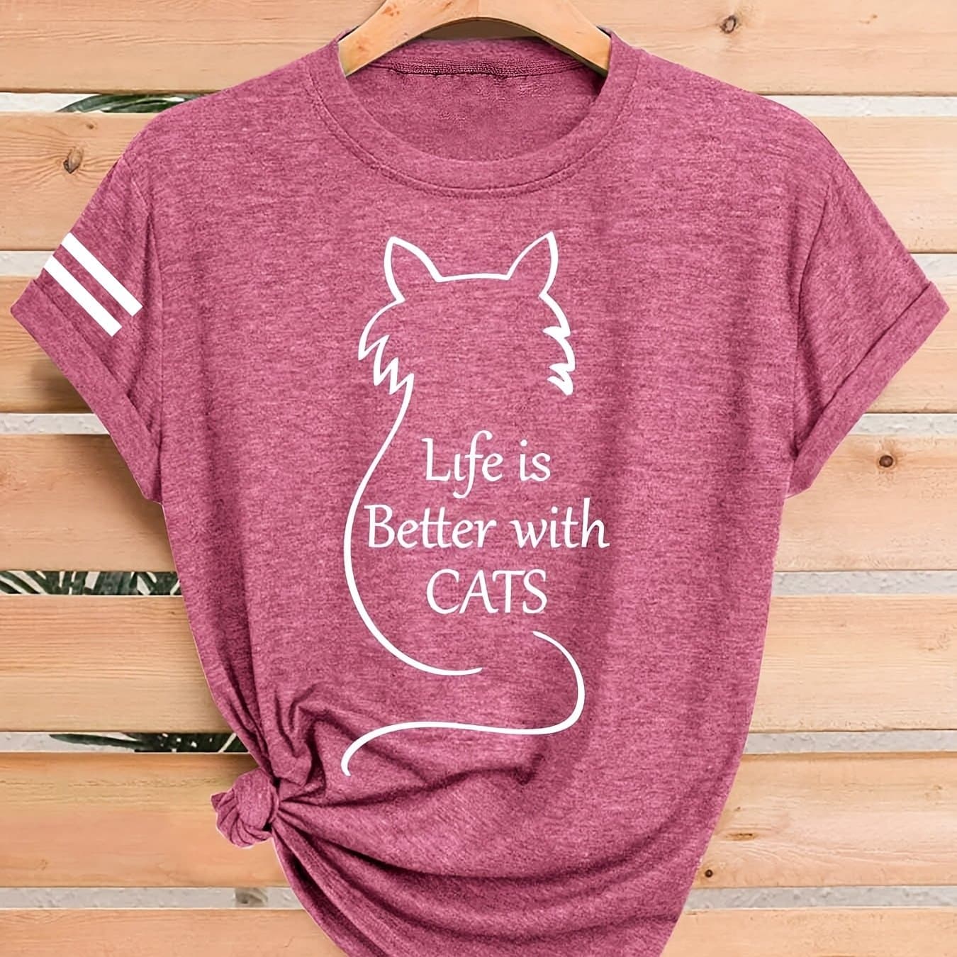 TEMU Women's Casual - " With Cats" Pattern Printing, Retro Round Neck Short-sleeved Top, Soft And Breathable Fabric, , S-xxl Sizes, Optional, Light And Thin Styles, Fashionable Design