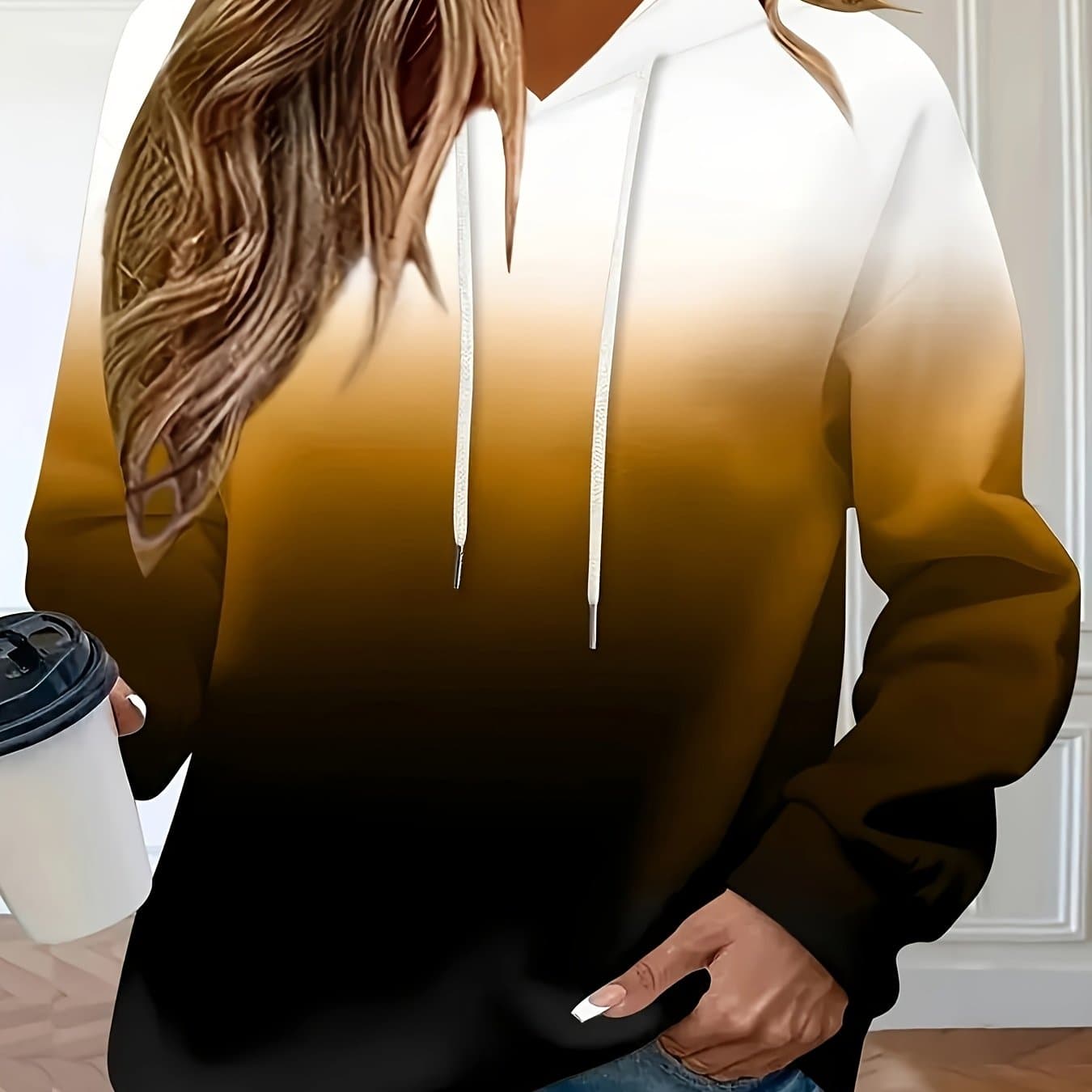 TEMU Uue Casual Gradient Color Long Sleeve Drawstring Hoodie - Women's Sweatshirt Clothing