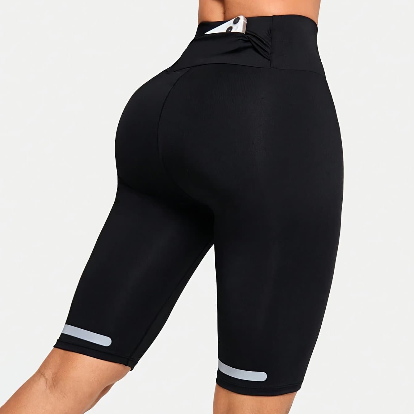 TEMU Women's High-stretch Running Shorts With Reflective Lettering & Pockets - Breathable, Non-see-through Activewear For Fitness & Training, Five-pocket,