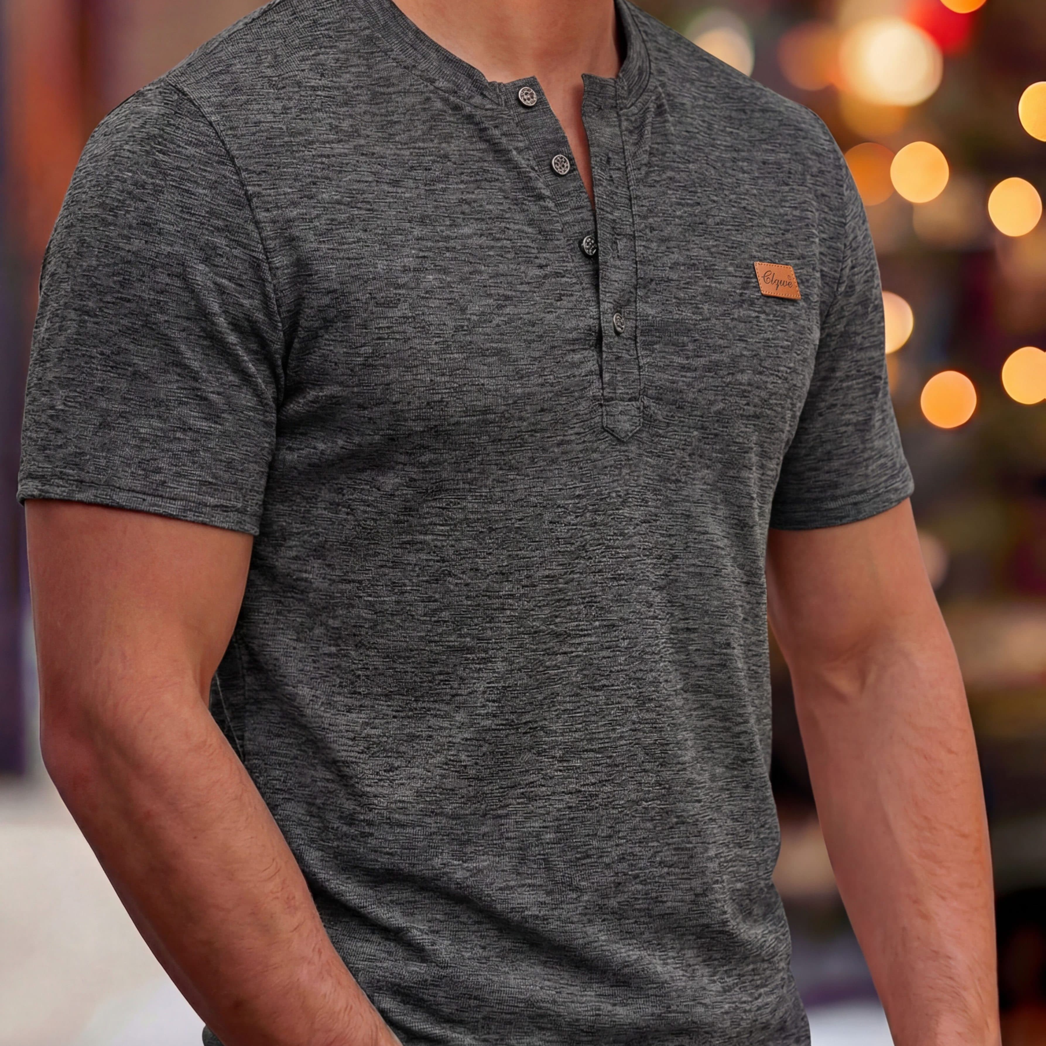 TEMU Men's Fashion Men's Clothing Top, Spring Summer Casual Outdoor Sports Breathable Elastic Fabric Round Neck Single-row Button Scapular Decoration Short Sleeve Men's Henley Shirt