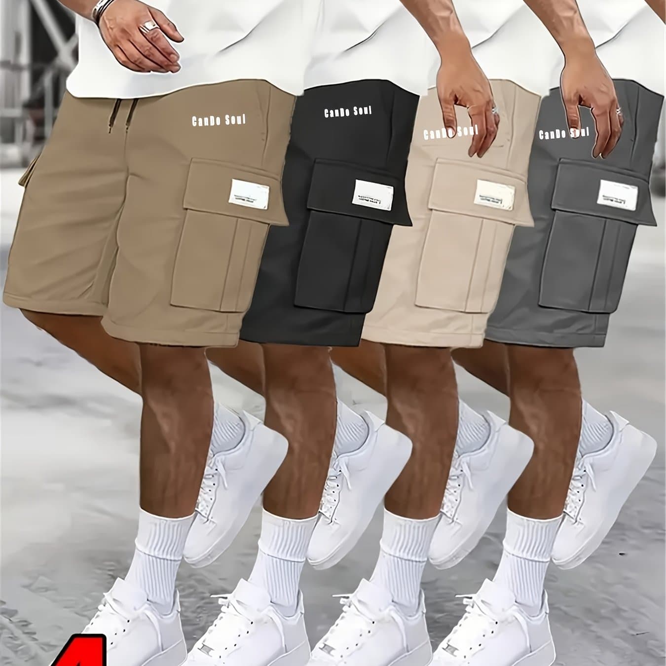 TEMU 4pcs Set - Men's Shorts, Casual Loose Shorts, , Large Pocket Workwear Shorts, Summer Workwear Shorts Men's 5 Quarter Pants Ins Trendy Straight Leg Casual 5 Quarter Shorts Couple Basketball Pants