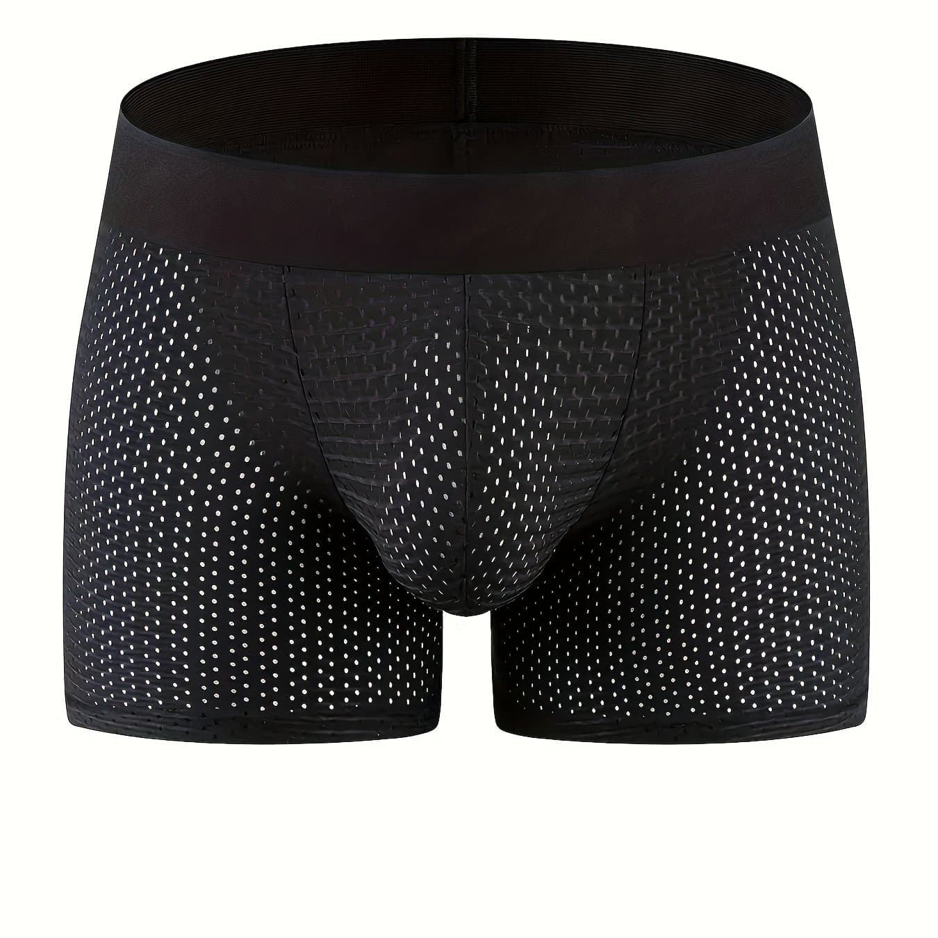 TEMU New Style Men's Underwear With Pad, Mesh Breathable Hollow Long Briefs, Men's Elastic Comfortable Shorts