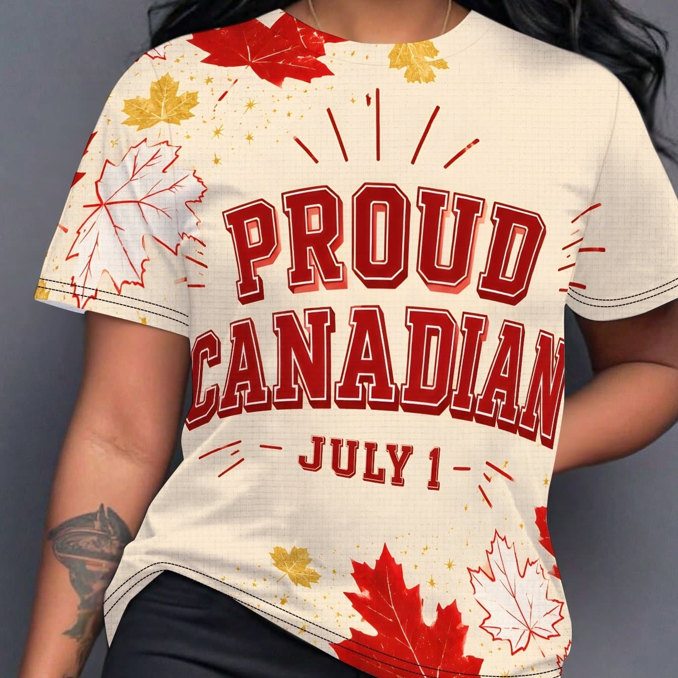 TEMU Happy Canada Day Women's Casual Print Round Neck Short Sleeve T-shirt, Daily Tees, , Fashionable For Summer Beach, Vacation