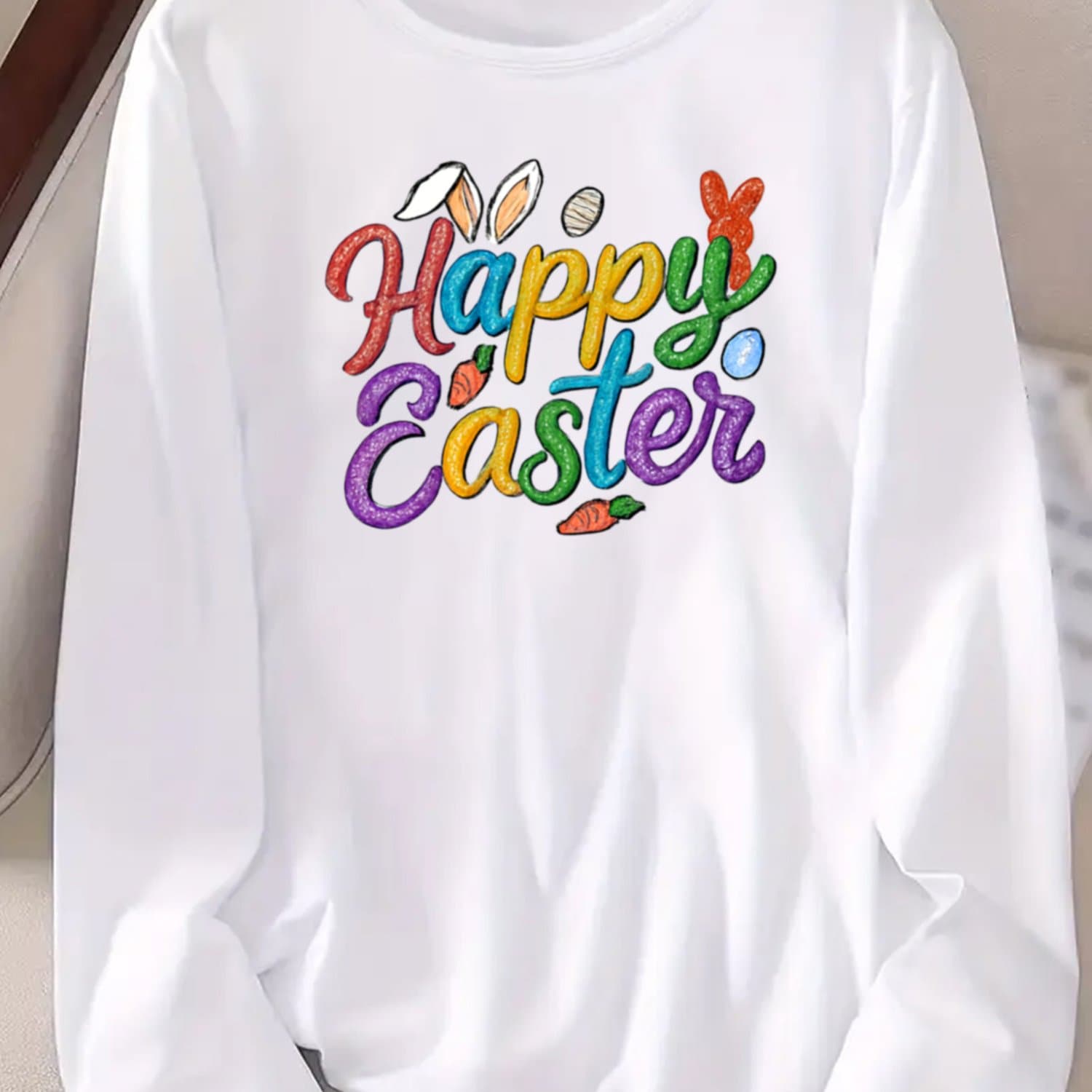 TEMU Women's Spring Summer Fall Blouse - Casual Round Neck Long Sleeve T-shirt With Easter Egg & Suitable For Home Office Daily Wear Machine Washable T-shirt