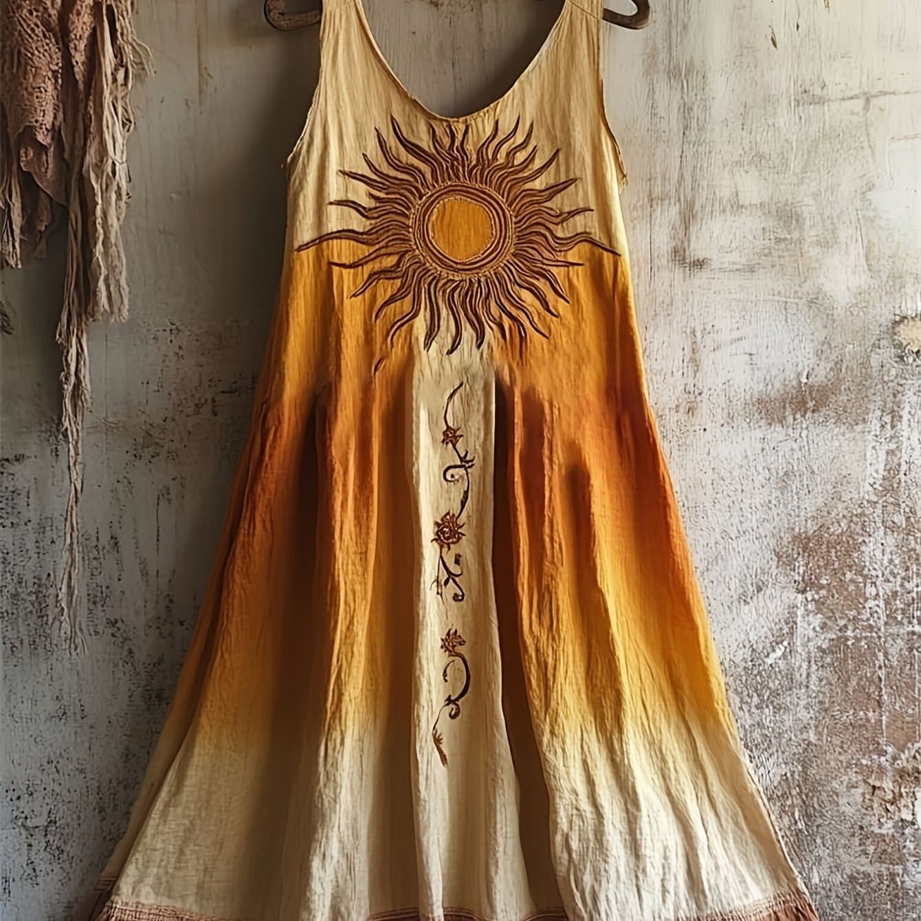 TEMU Women's Vintage Sun Print Art Cozy Tank Dress, Suitable For Weddings Festivals And Vacation Occasions.