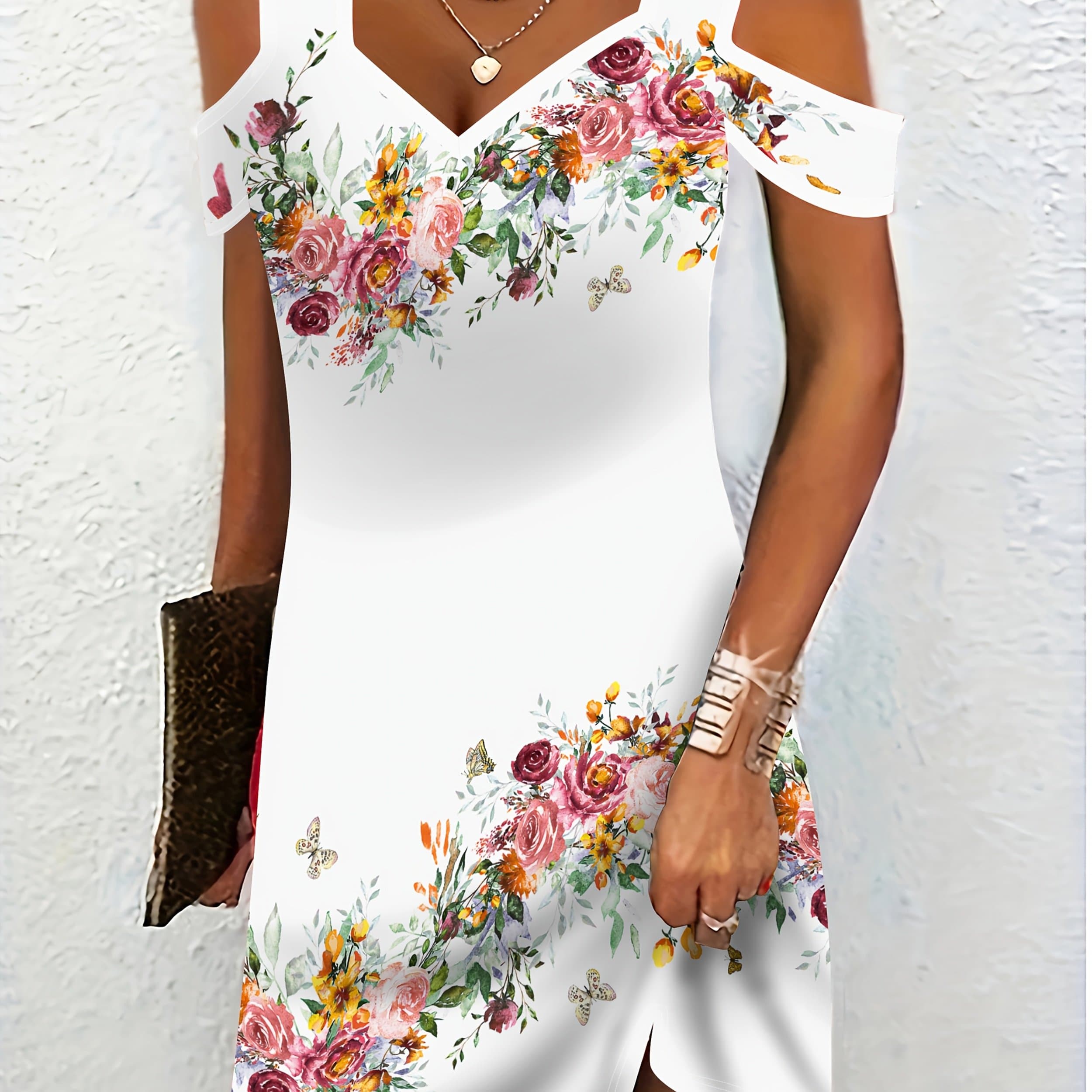 TEMU Elegant Women's Short-sleeve Floral Print Dress, Fashionable And Trendy Women's Clothing