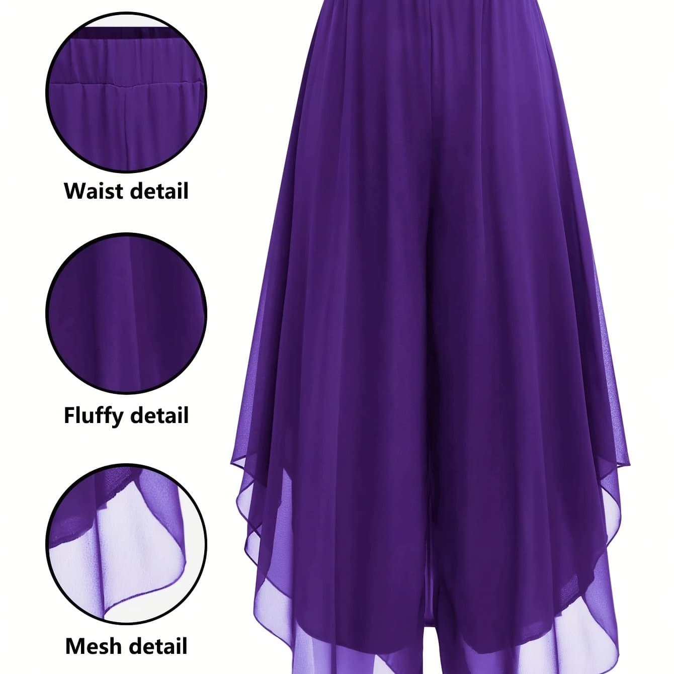 TEMU Women's Elegant Chiffon Flared Pants - Black & Gray Asymmetrical Hem, Flowy & Stylish For Casual Or Dressy Occasions, Versatile Fashion Pants | Asymmetrical Hem Pants | Stylish Chiffon Pants