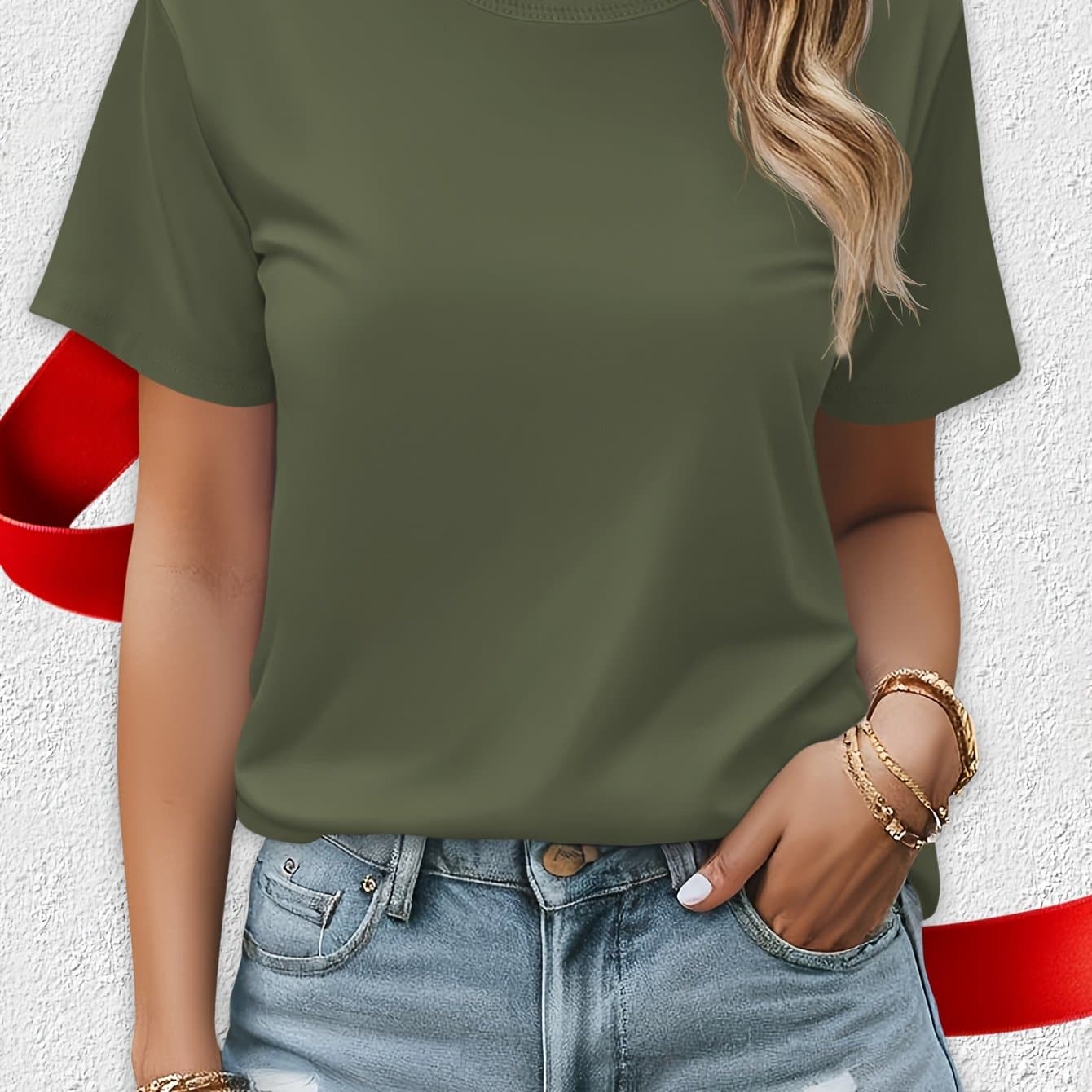 TEMU Spring Summer New Casual Fashion Solid Round Neck Short Sleeve T-shirt
