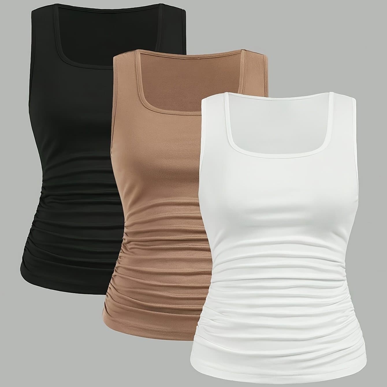 TEMU Set Of 3 Women's Fitted Solid Tops 365t-111