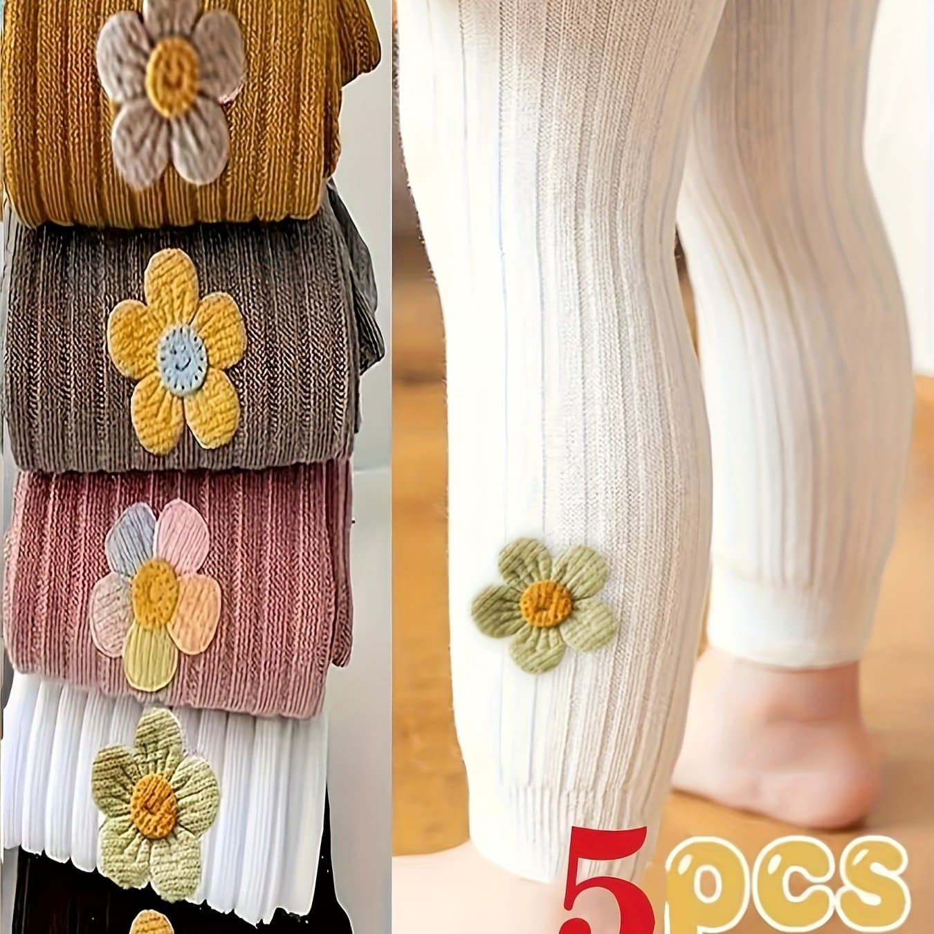 TEMU 5pcs In A Packspring And Autumn Children's Tights Are Comfortable And Breathable. Outside And Are Stylish. Girls' One-piece Pantyhose In Colors.