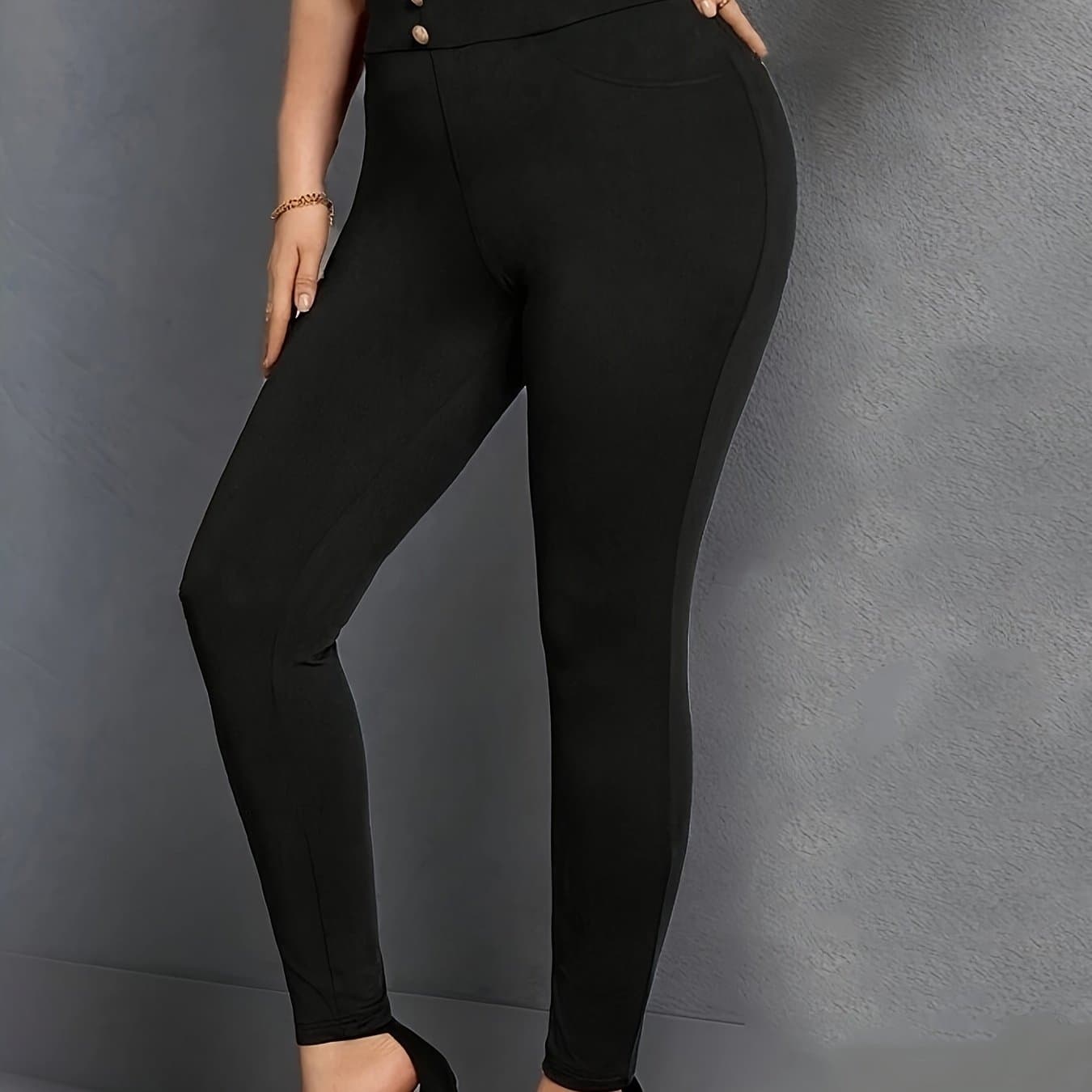 TEMU Plus Size, Plus-size Solid Color High-waisted Slim-fit Trousers