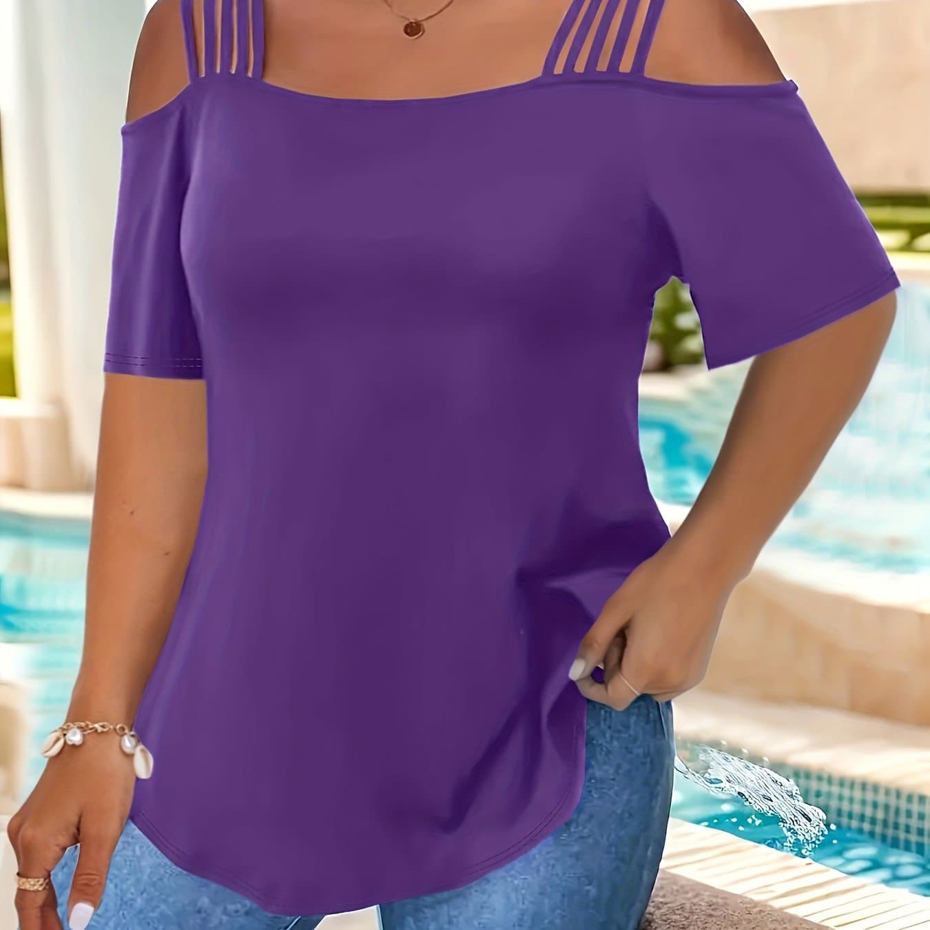 TEMU Plus Size, Plus Size New Cross-border Stylish Sexy Off-the-shoulder Short Sleeve Camisole Top For Women