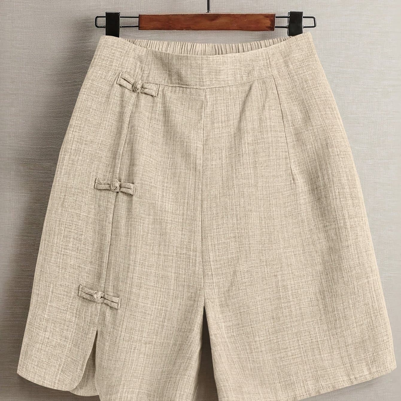 TEMU Asd1 Women's Casual Shorts | Elegant Solid Color, Suitable For Work Or Outing, Round Opening Design With Elastic Waistband