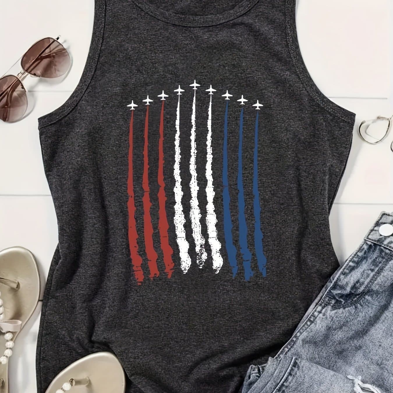 TEMU Print Vest, Crew Neck Casual Top, Women's Clothing