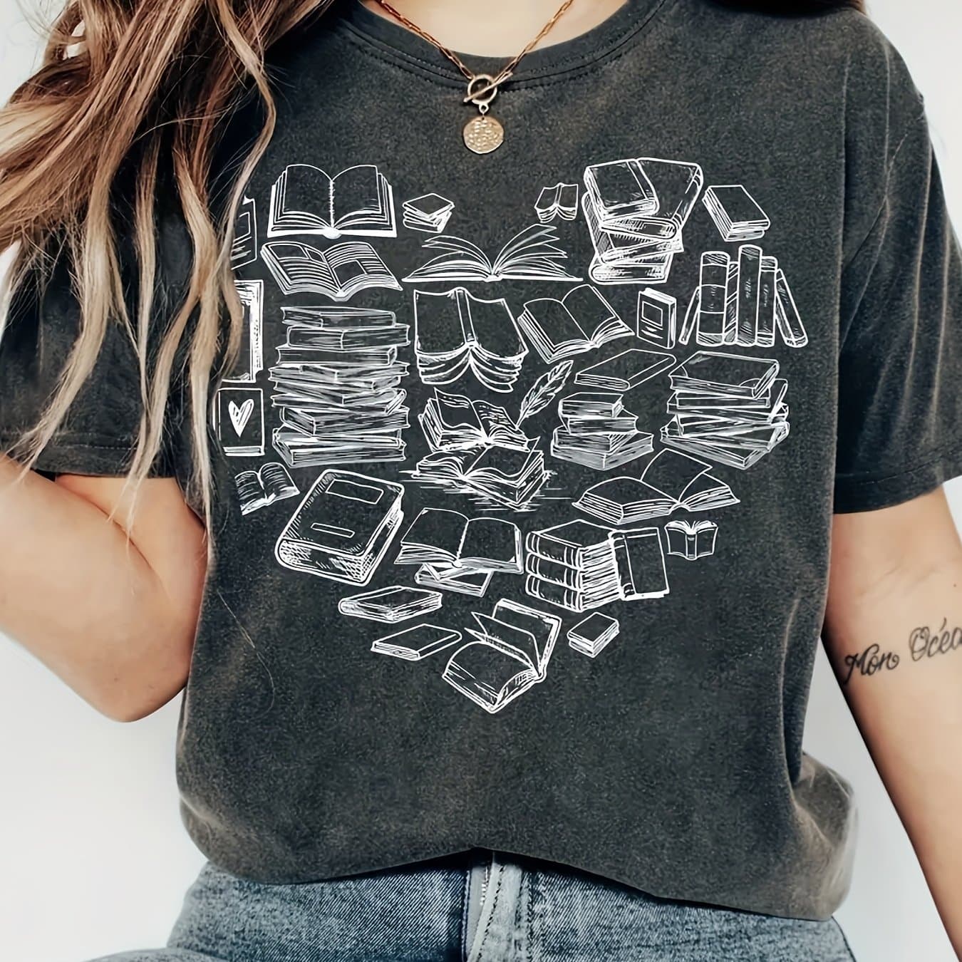TEMU Print Crew Neck T-shirt - Fashionable Womens Graphic Print T-shirt - Casual Short Sleeve Crew Neck Top - Lightweight & Breathable For Wardrobe