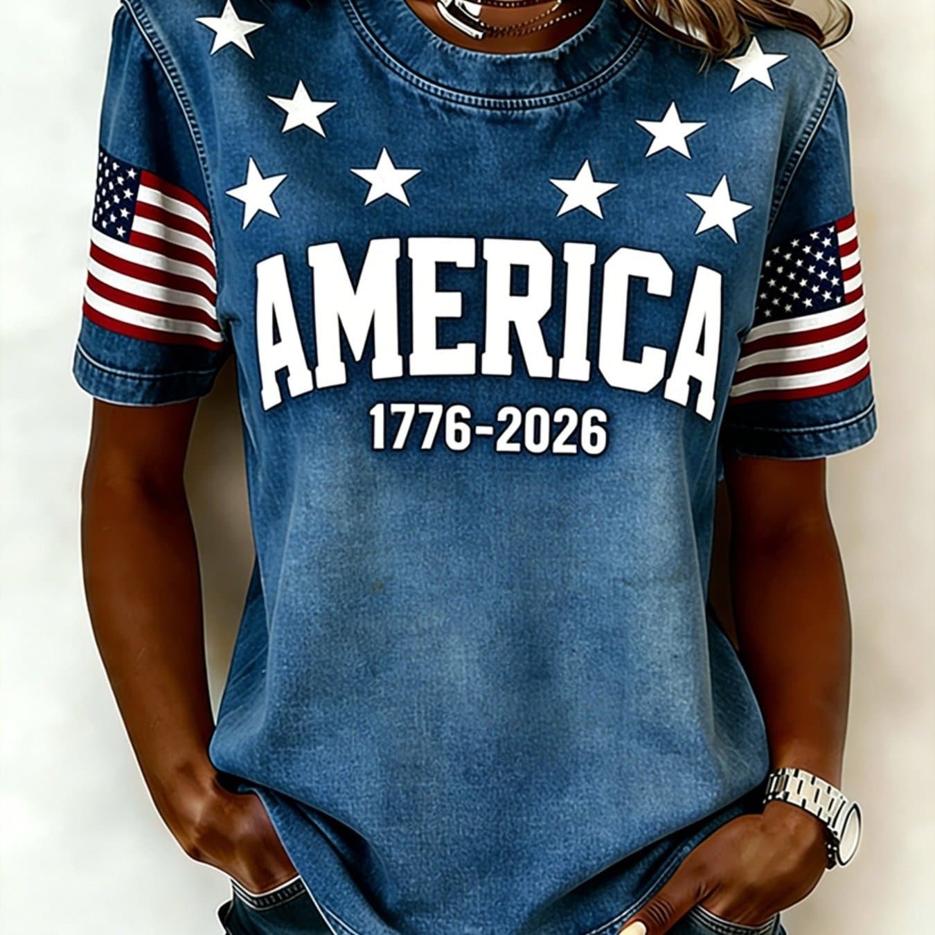 TEMU Women's American-style Floral Print T-shirt, 3d , , Spring T-shirt, Women's T-shirt, American Flag 3d Print Top, Casual Streetwear For Women, Summer Loose-fit T-shirt, Y2k Fashion Clothing