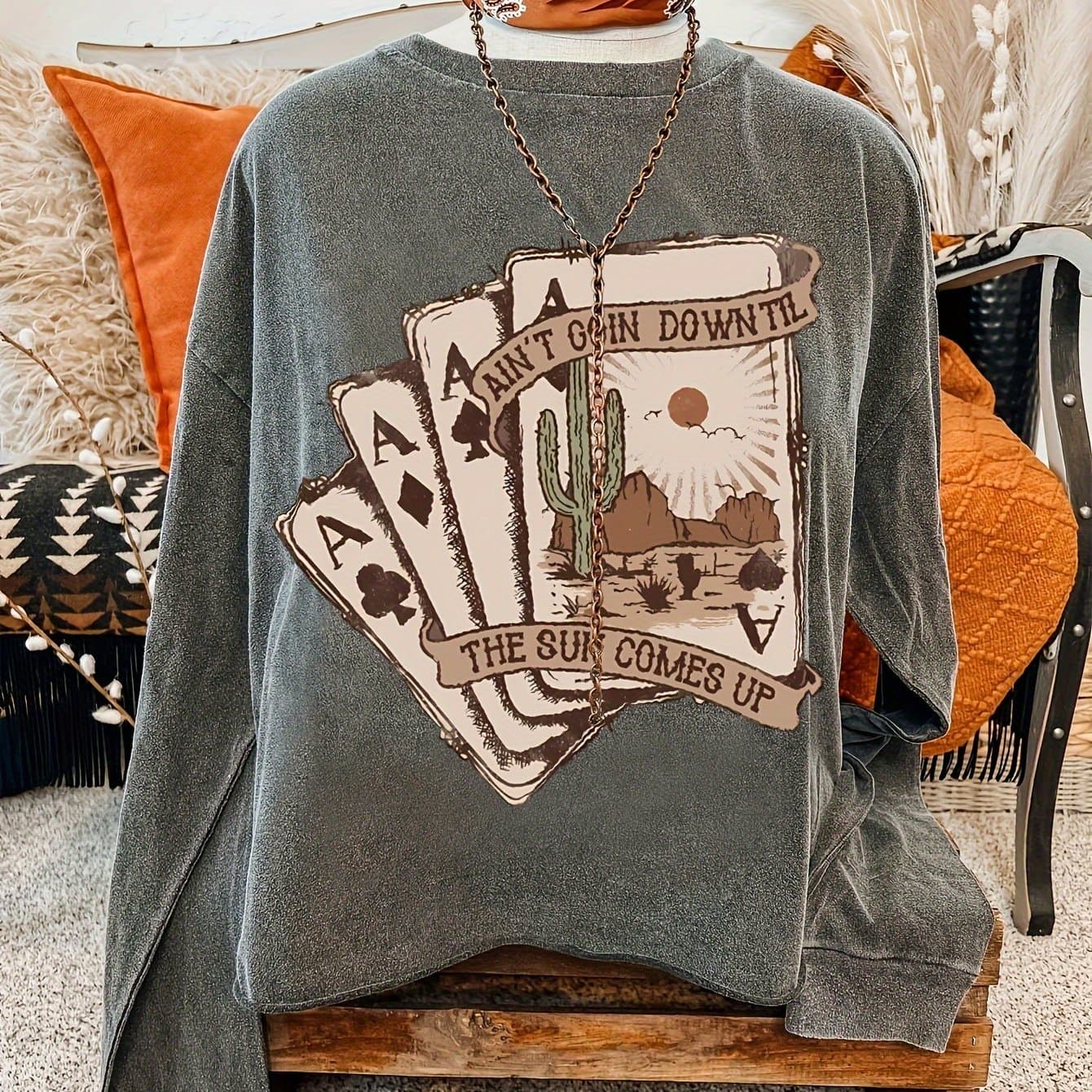 TEMU Fashionable And Casual Printed Round-neck Sweatshirt For Women