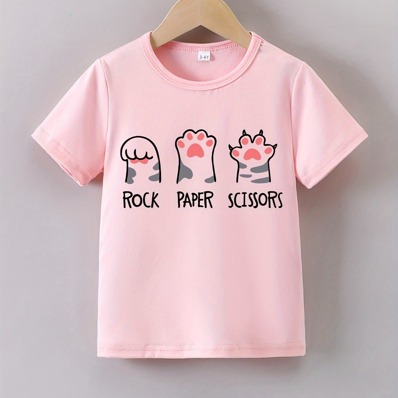 TEMU Children's Summer Short Sleeve Cartoon "cat Paw" Print T-shirt