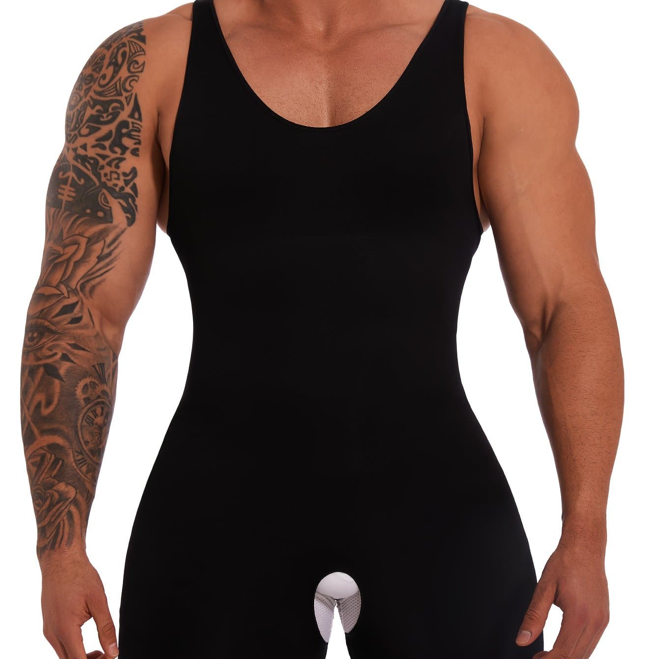 TEMU -piece Bodysuit For Men With A Slim Waist Design, Featuring Wide Shoulder Straps And Shorts, Suitable For Everyday Wear
