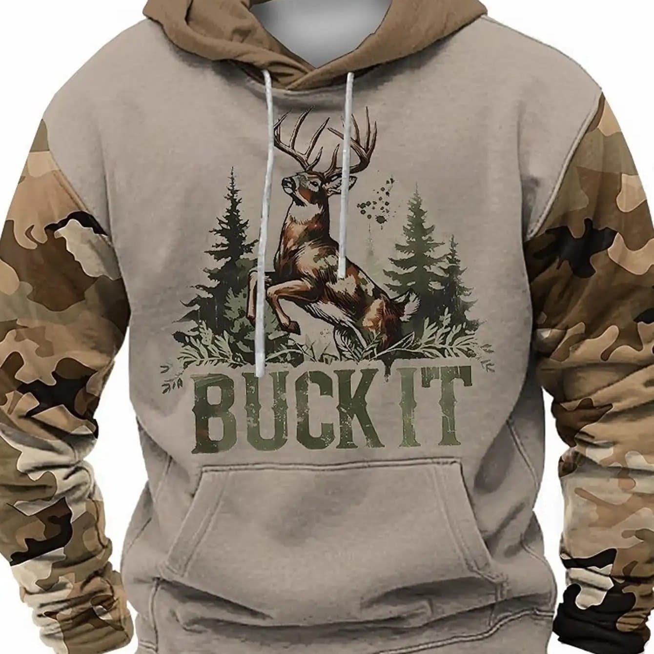 TEMU This Is 's Hooded Sweatshirt Featuring A Camouflage Design, Ideal For . It Showcases A Graphic Related To Deer Hunting And Includes The Logo. The Brown And Green Camouflage Is With Pockets