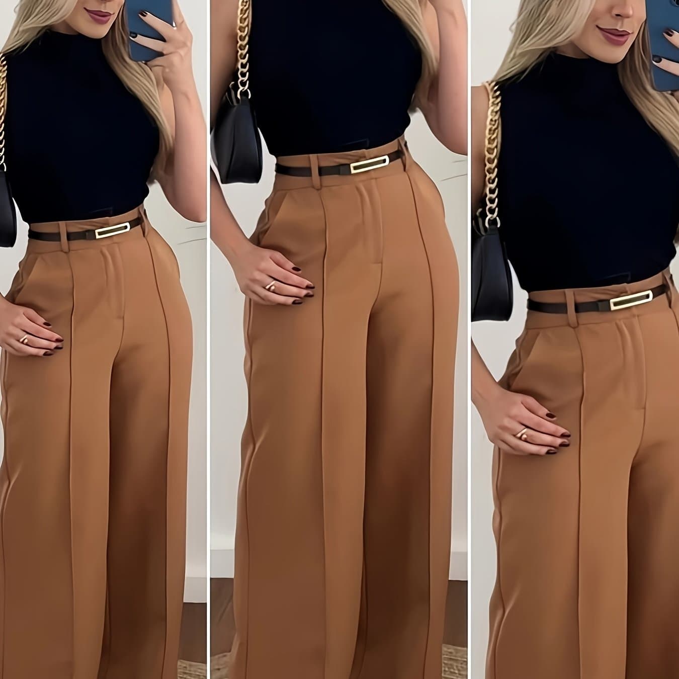 TEMU [ Not Included] Women's Elegant Straight-leg Work Pants, Slim-fit Wide-leg Pants, Autumn And Trend [yt]
