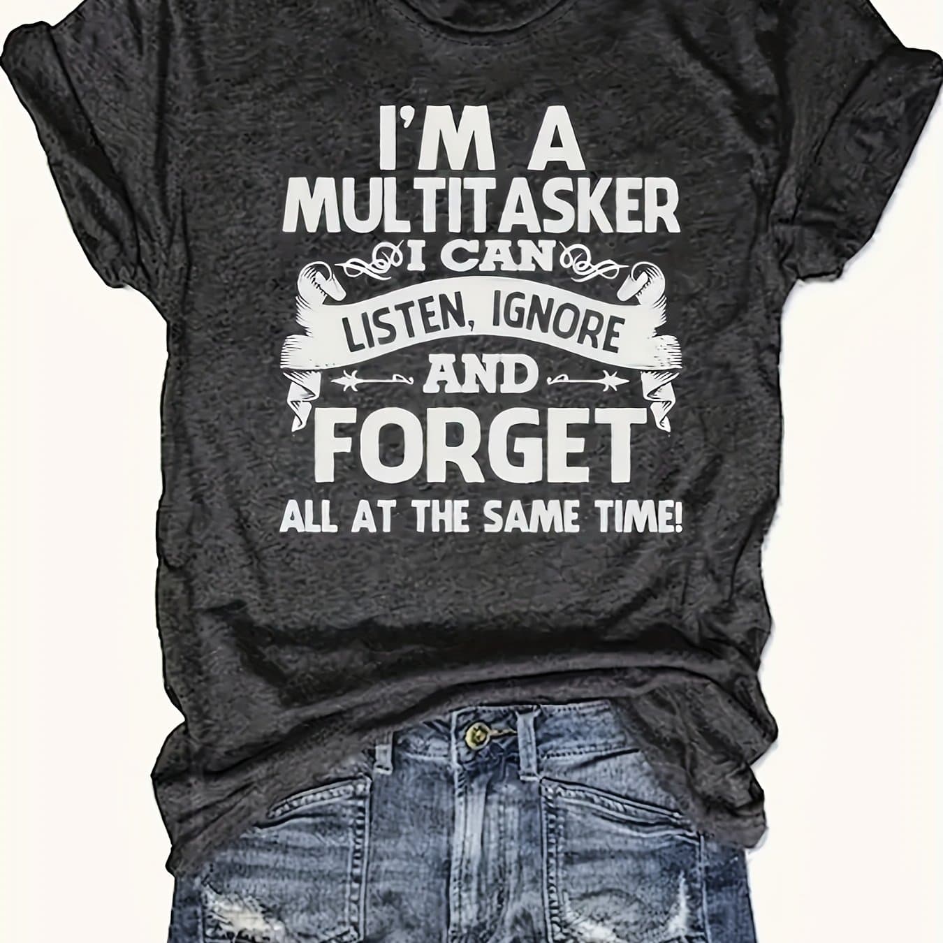 TEMU Letter Print Crew Neck T-shirt, Casual Short Sleeve Top For , Women's Clothing