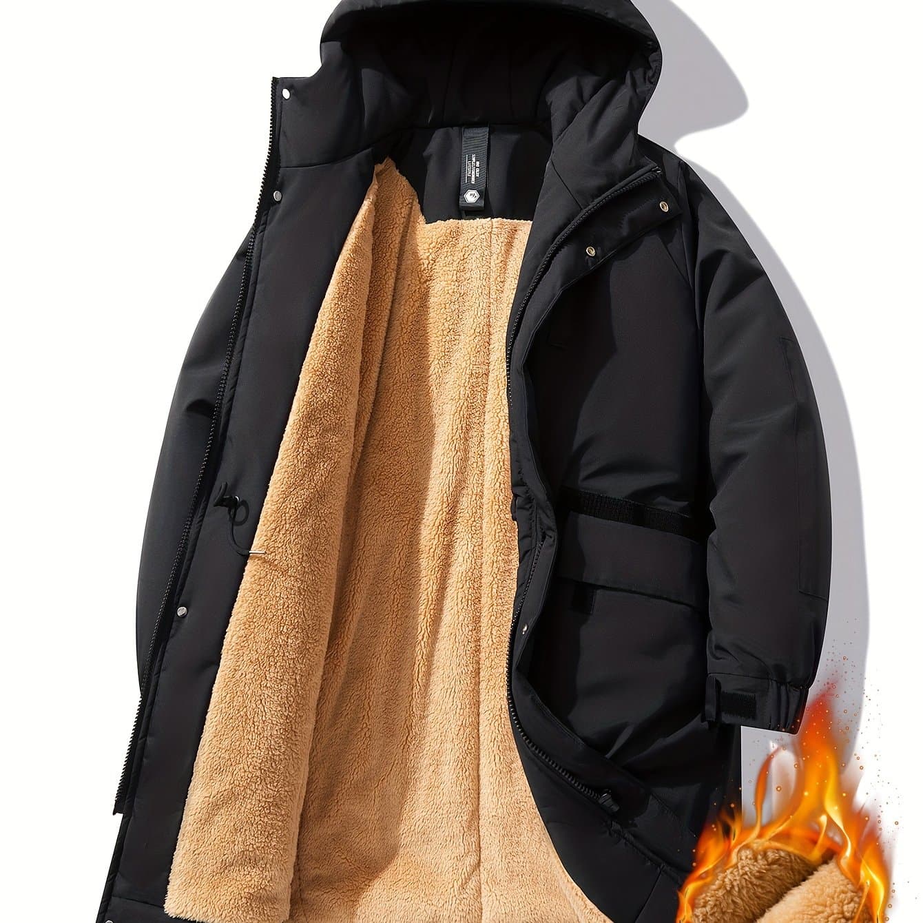 TEMU Plus Size Fall Winter Jacket Men Mid-length Warm Casual Men's Fleece Lined Size Coat Men