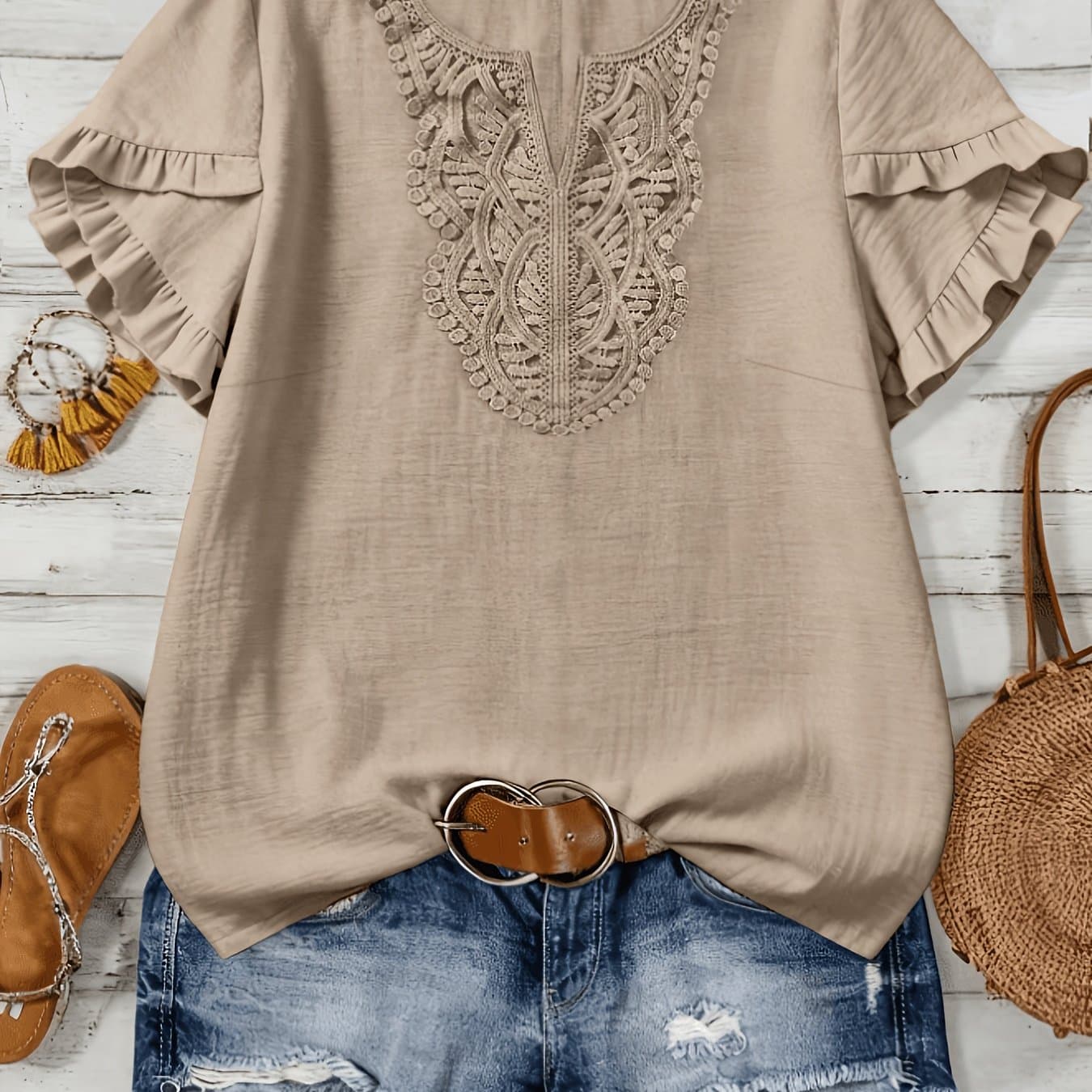 TEMU Plus Size - Summer New Plus Size Women's Short Sleeve Solid Color Shirt Loose Casual Women's Top