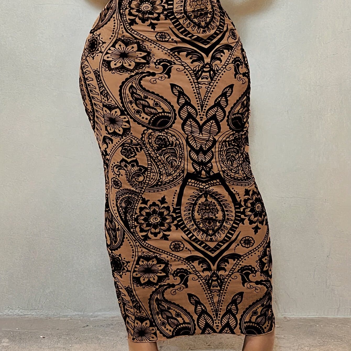 TEMU Spring Summer Autumn Women's Mesh Velvet Printed Pattern Casual Long Skirt