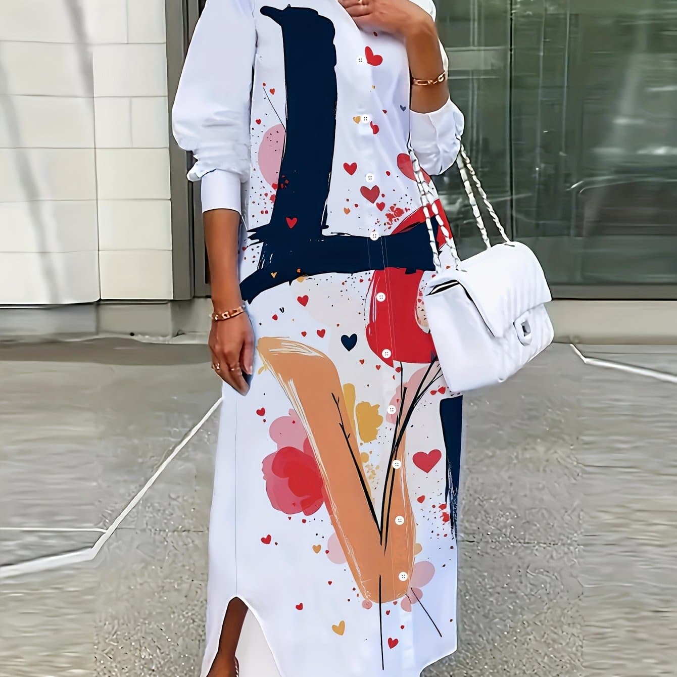 TEMU Women's Casual Floral Print Shirt Dress Suitable For Spring And Autumn