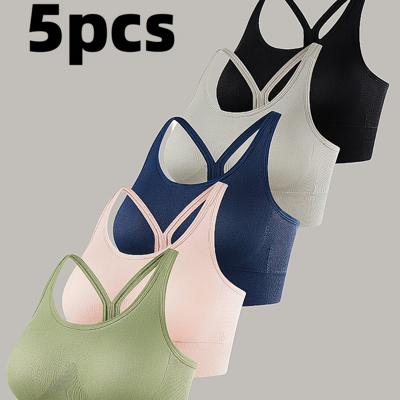 TEMU 5 Women's High Support Cordless Sports Bras - Comfortable, Breathable, Shockproof, With Removable Pads And Cross-