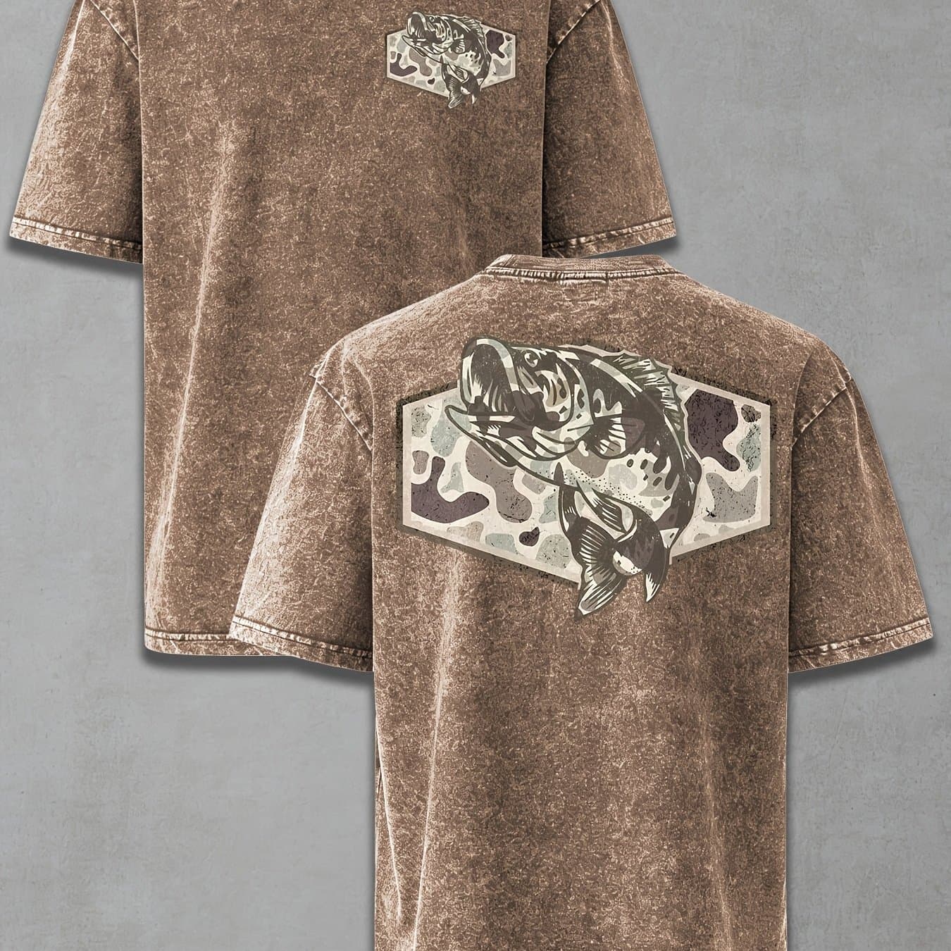 TEMU Washed Men's T-shirt Made Of Washed With Vintage Casual Pattern Print, Loose And Comfortable, Suitable For Everyday Casual Wear, A Must-have For Gifting