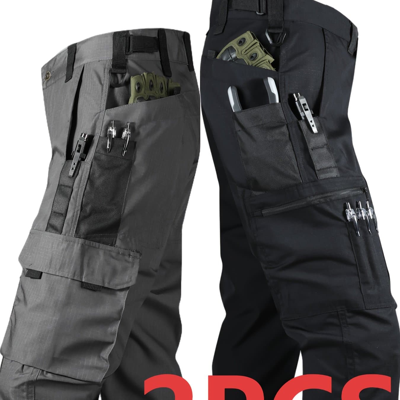 TEMU 2pcs Set Men's Outdoor Hiking Coveralls Casual Pants - Multi-functional Pockets, Practical And Wear-resistant Work Trousers, Suitable For Spring, Summer, And Autumn Camping And Fishing