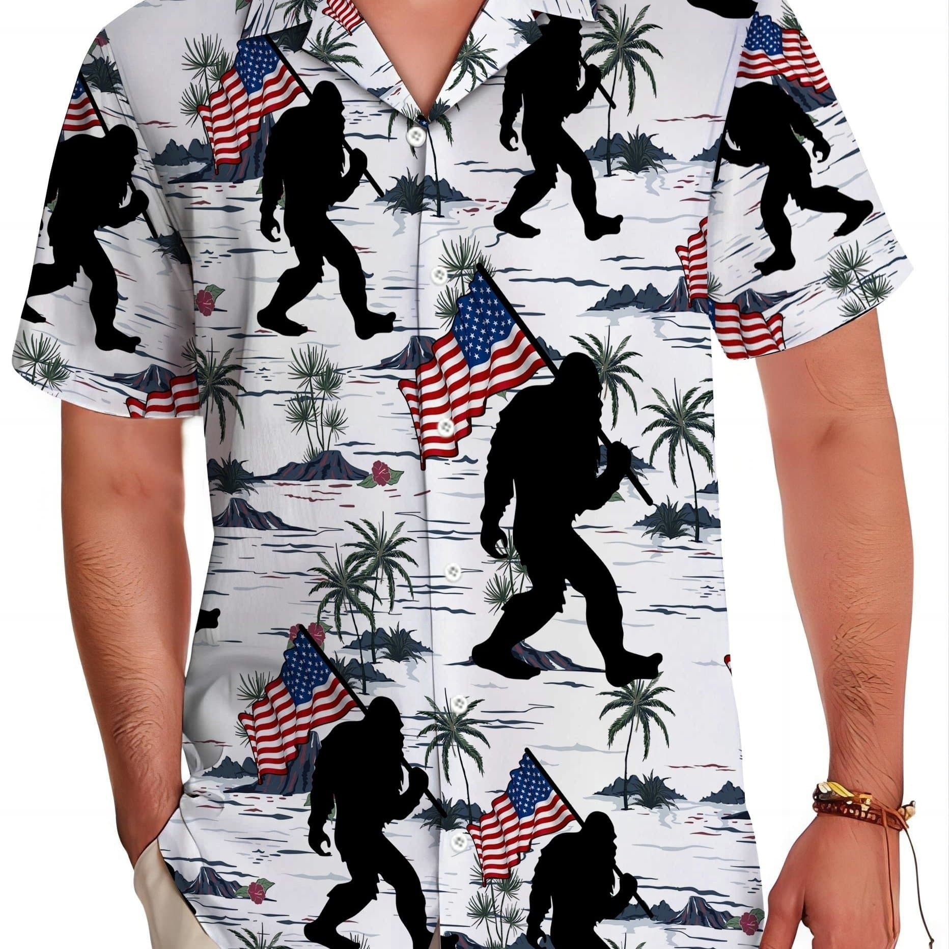 TEMU Men's Hawaiian-style Shirt, A Casual Unisex Option For Summer Featuring A Short-sleeve Button- Design With An Orangutan Flag Motif