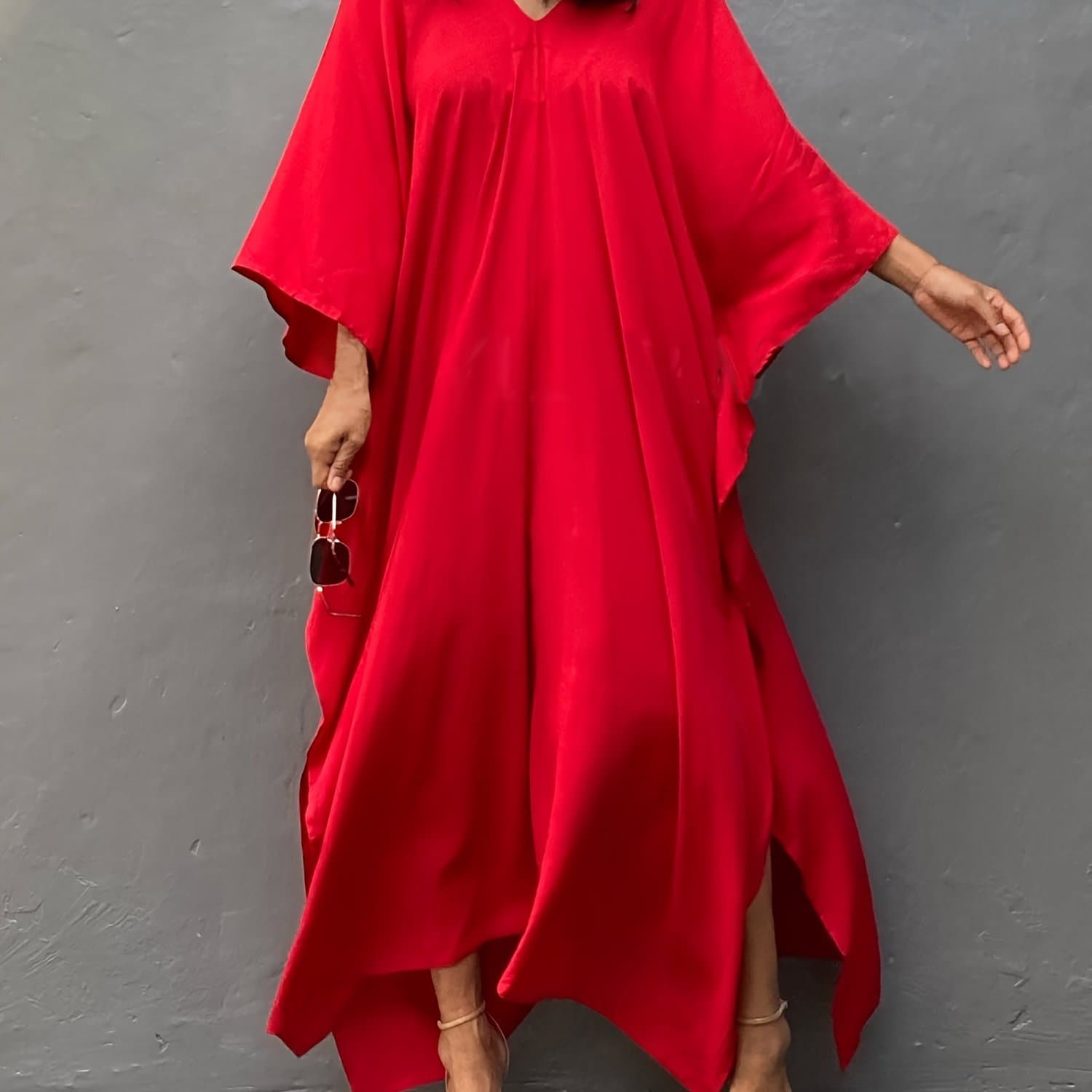 TEMU Plus Size, Plus Size Solid Color Robe, Casual Women's Abaya