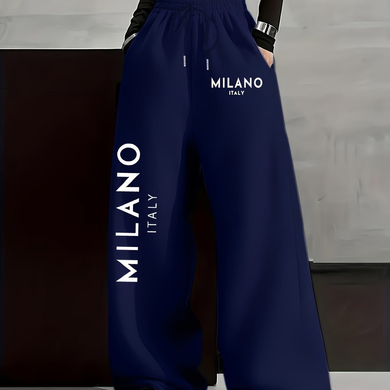 TEMU Italy Left Large Right , Autumn Casual Women's -lined Long Pants, Solid Color Drawstring S Pants, Casual Loose Fit Sweatpants, Women's Fashion