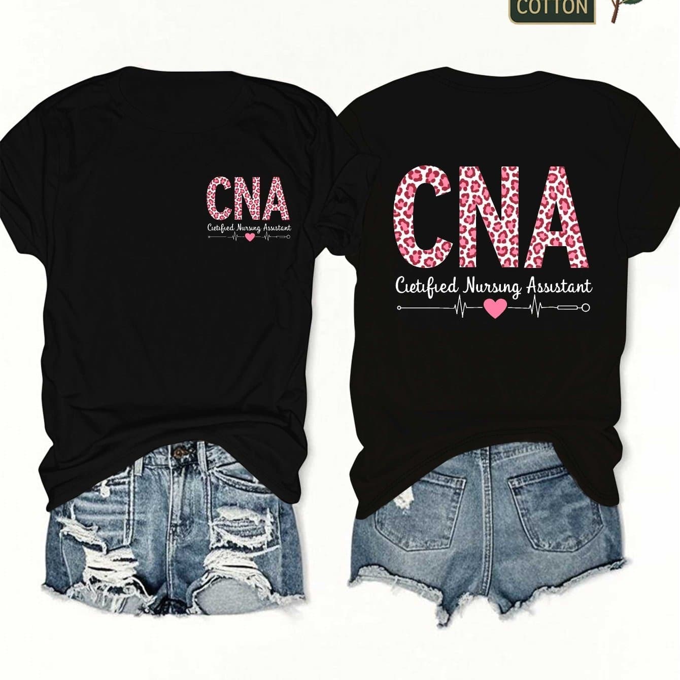 TEMU Women's Cna Certified T-shirt- 100%- Features Cna Logo And Cna Lettering With A - Casual Uniform Or (black/)- Machine Washable Worker Clothing
