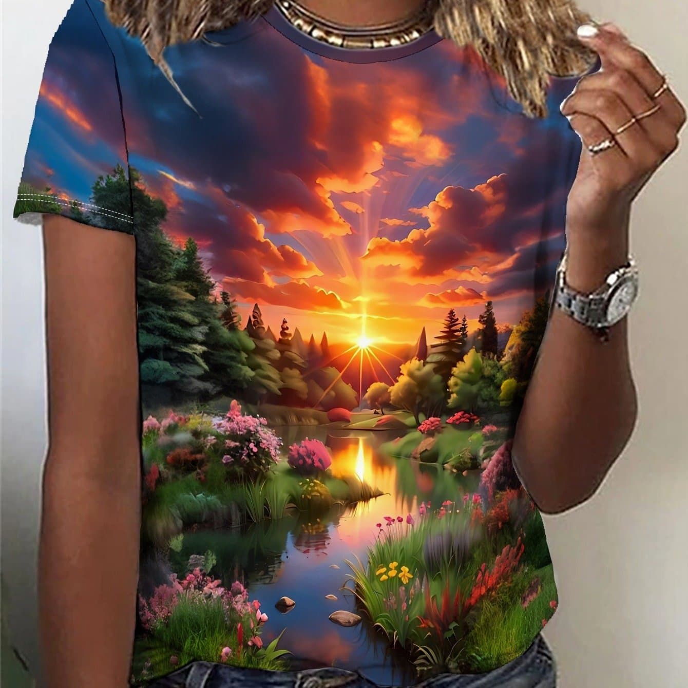 TEMU Design For Women's T-shirt - Comfortable Short Sleeve Crew Neck With Fashionable 3d Print - Ideal For Casual Outfits And Autumn