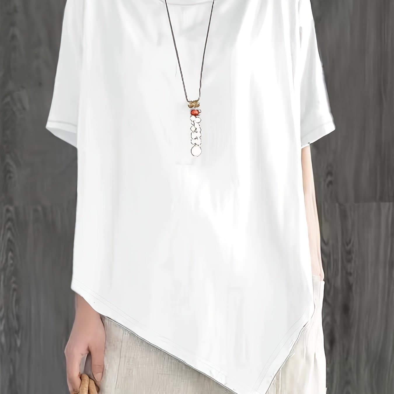 TEMU Short Sleeve Irregular Solid Color Women's Summer Batwing Top Women's Clothing
