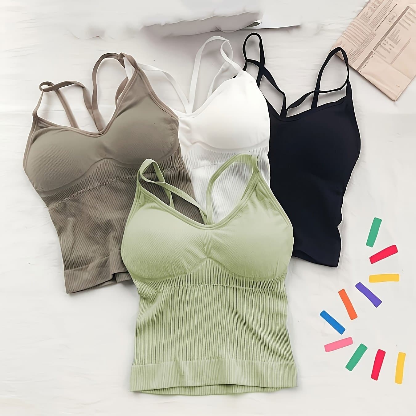 TEMU 4pcs Set Of Backless Bra Lingerie Cami Tank Top Inner Camisole Bustier Chest Pad Sexy Base Layer Top Women's