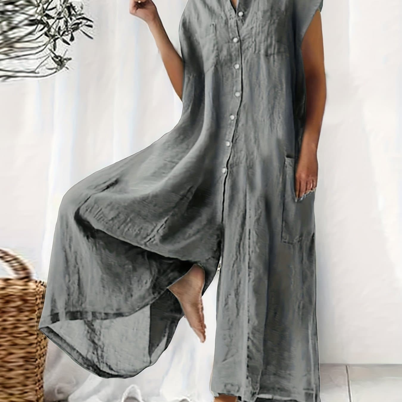 TEMU Women's Plain-colored Large--piece Overalls